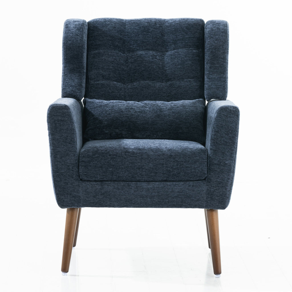 Modern Accent Chair, Arm Chairs For Living Room, Upholstered Mordern Armchair, Comfy Soft Padded Lounge Chair In Small Space, Bedroom, With Pillow, Solid Wood Leg