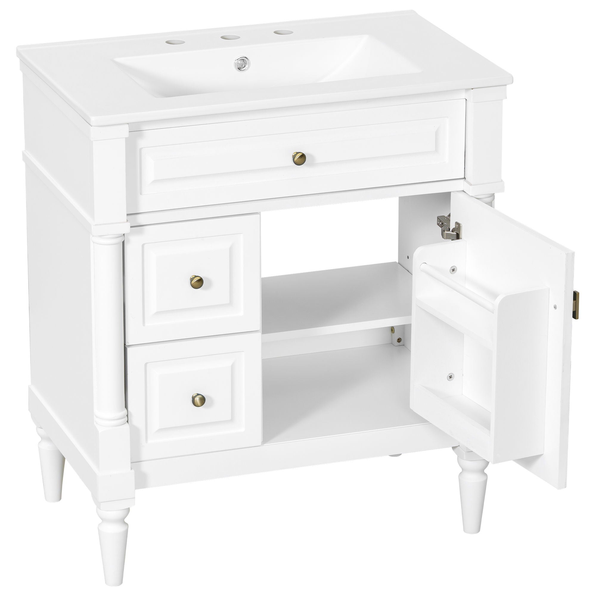 Modern Bathroom Vanity With Sink, Freestanding Cabinet With Flip Drawer & Adjustable Shelf