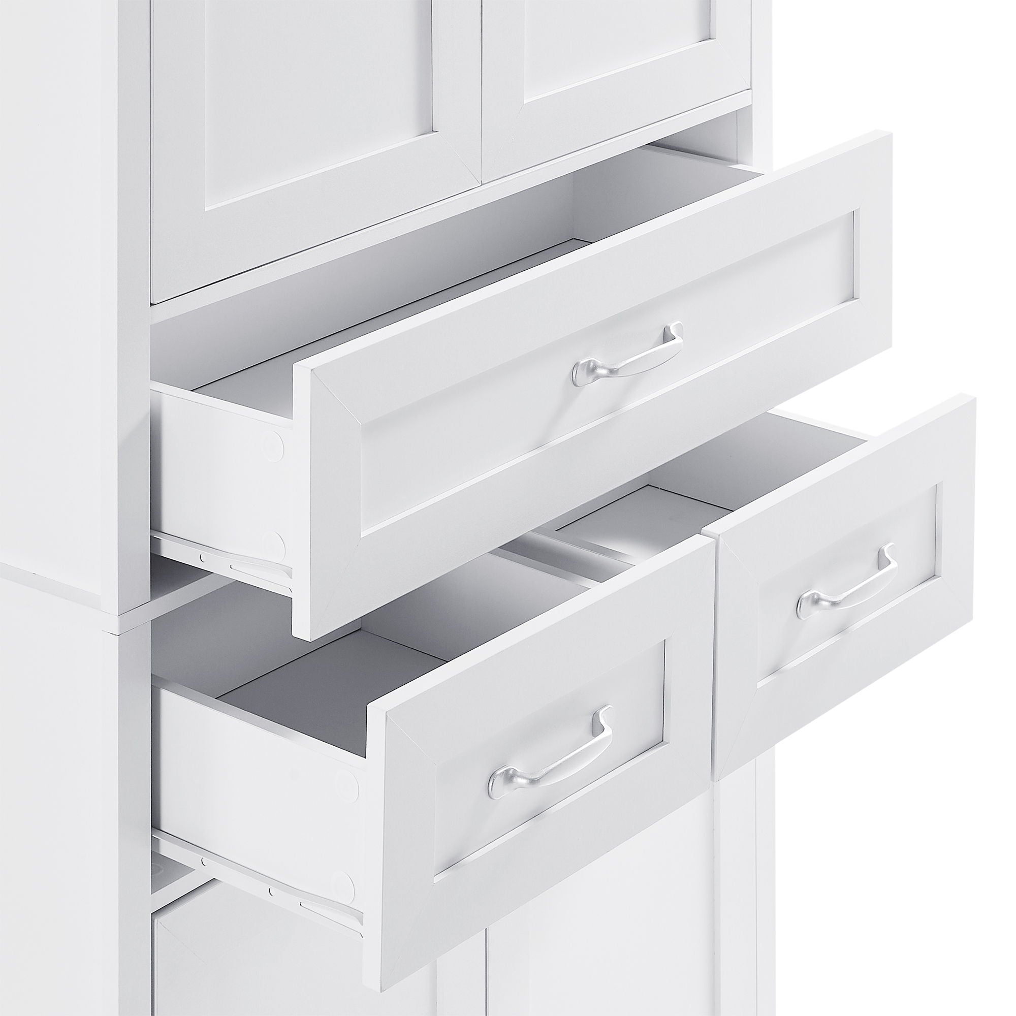 Tall Bathroom Storage Cabinet With 4 Doors 3 Drawers Adjustable Shelves - White