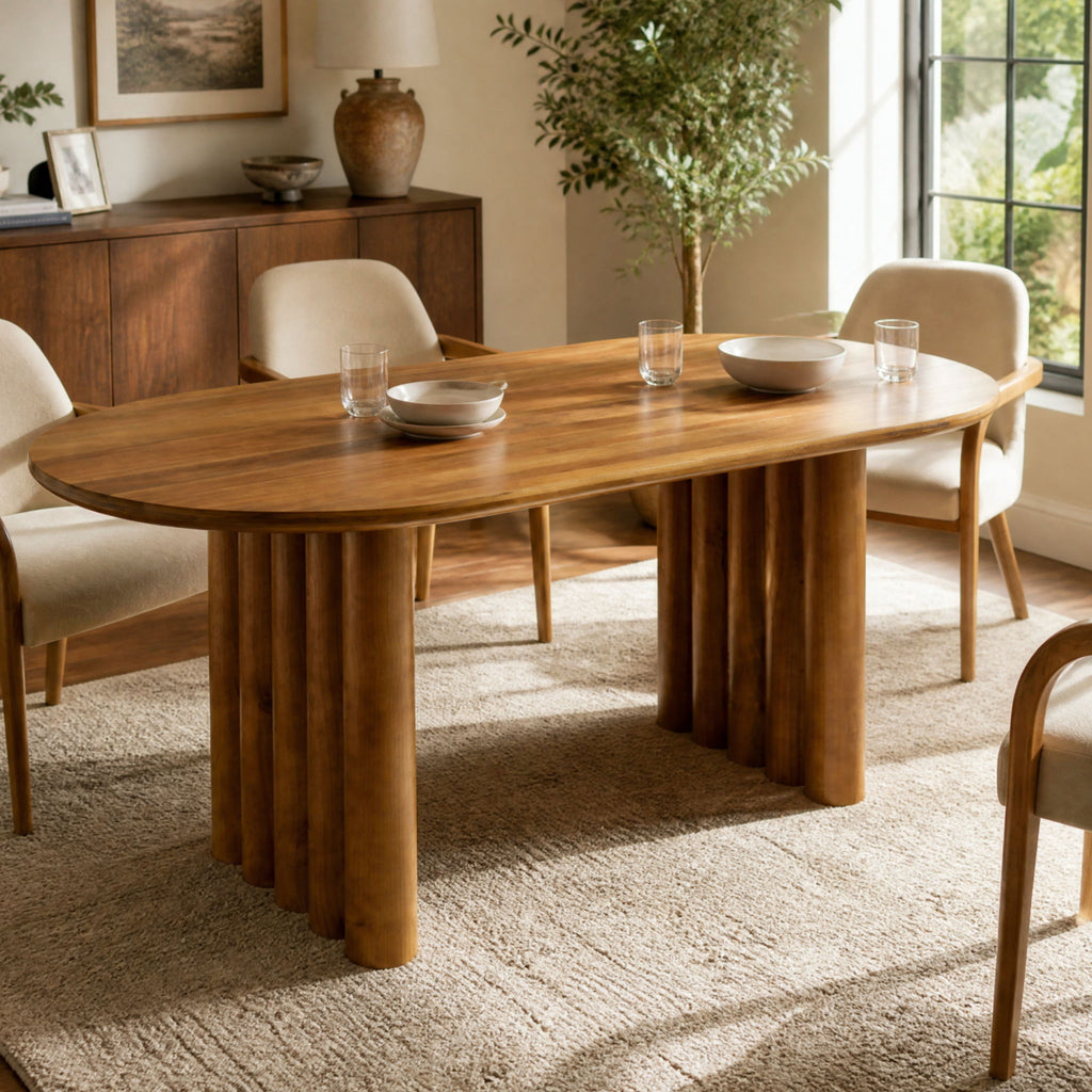 Oval Dining Table With Cylindrical Legs - Brown