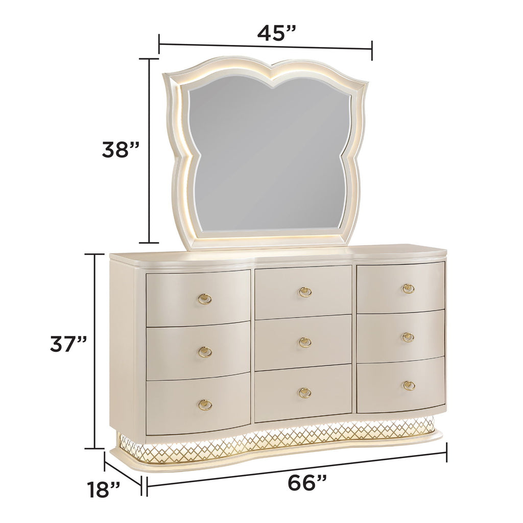 Flora - 9 Drawer Dresser With LED - Champagne