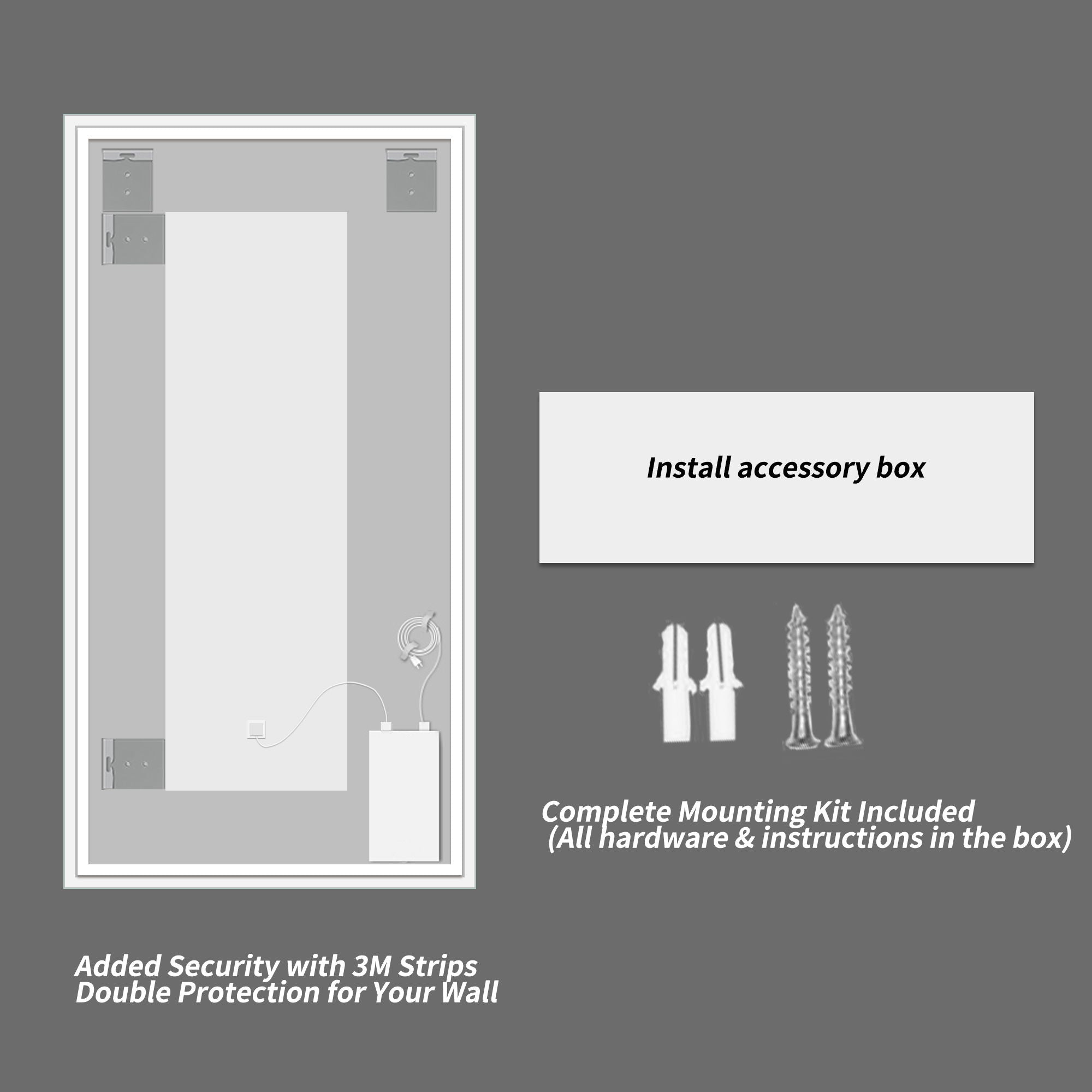 LED Bathroom Vanity Wall Mirror With Straight Edge Design, Frosted Glass Finish, Anti Fog, Dimmable 3 Color Lighting - Silver