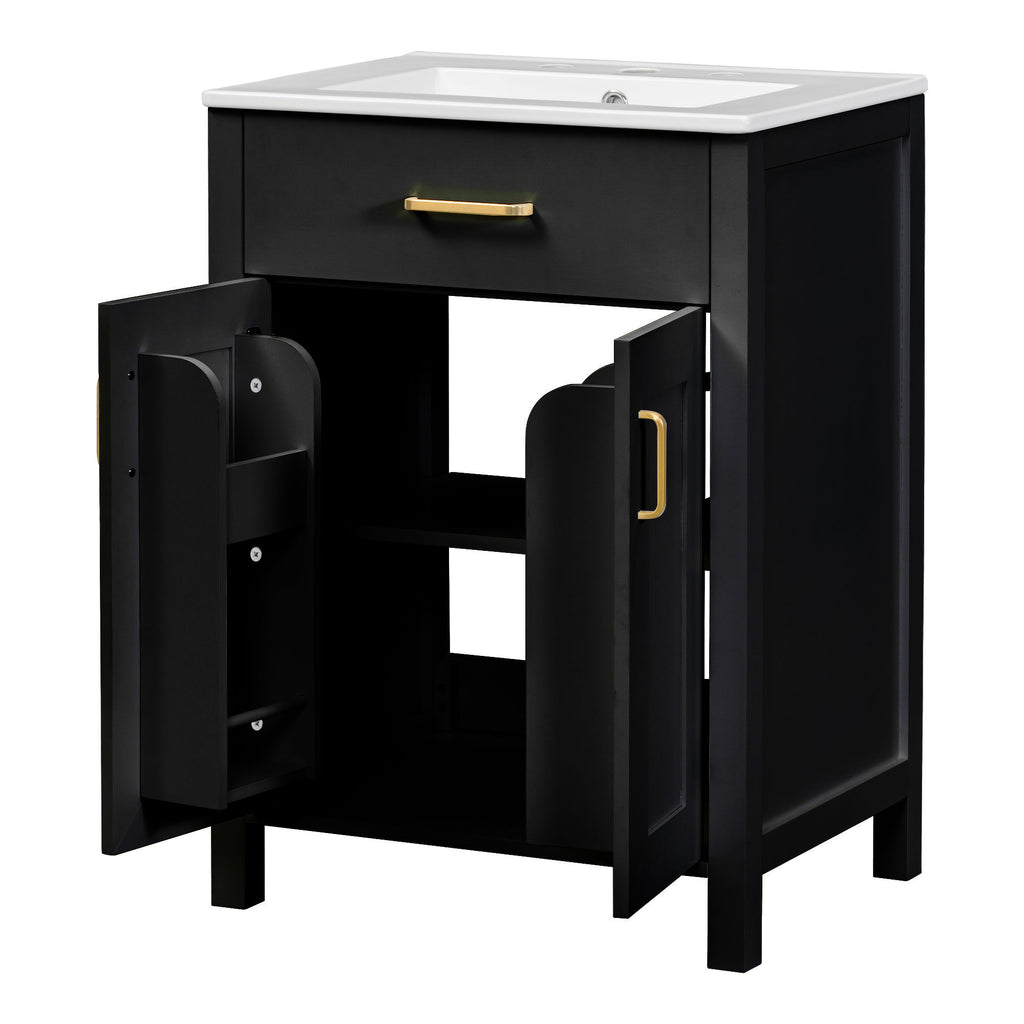 Modern Bathroom Vanity With Ceramic Sink, Soft-Close Doors, Flip Drawer, U-Shaped Shelves, Elegant Storage Solution