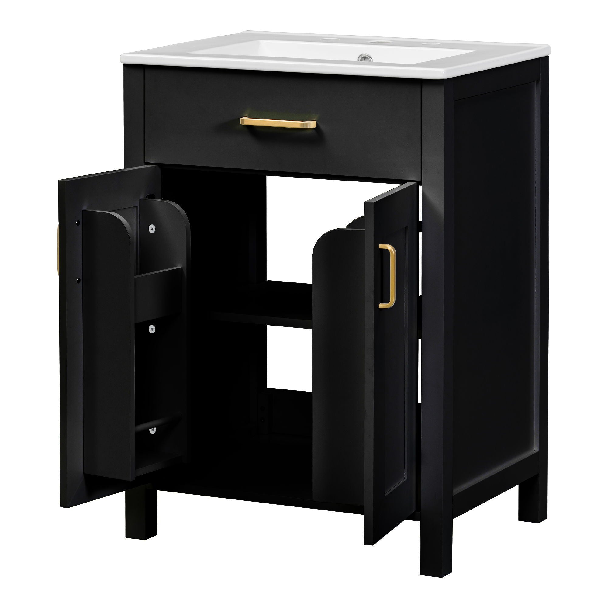 Modern Bathroom Vanity With Ceramic Sink, Soft-Close Doors, Flip Drawer, U-Shaped Shelves, Elegant Storage Solution
