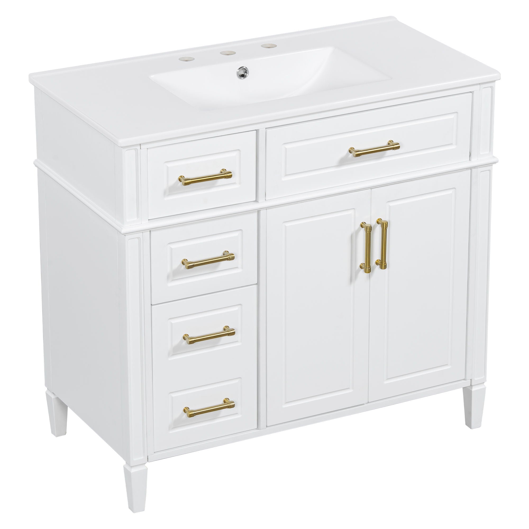 Bathroom Vanity With Sink, 4 Drawers (1 Flip Drawer), 2 Doors & Adjustable Shelf - White