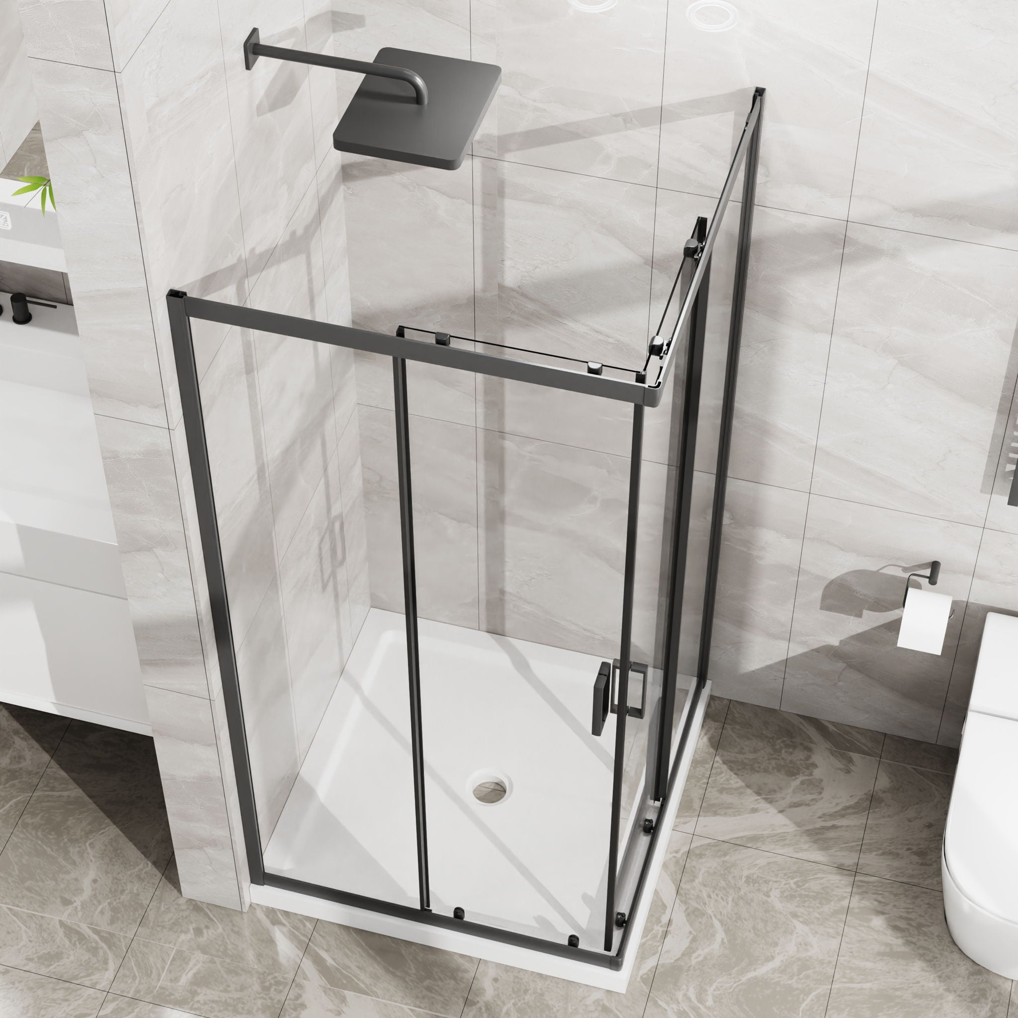 Corner Shower Door, Sliding Shower Enclosure - Matte Black