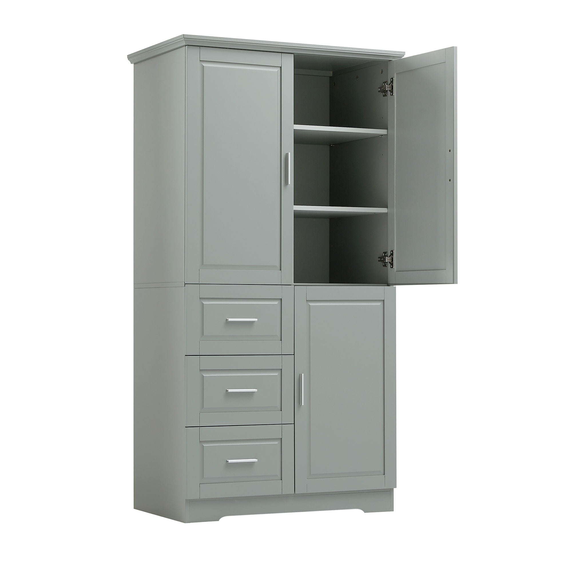 Tall And Wide Storage Cabinet With Doors, 3 Drawers