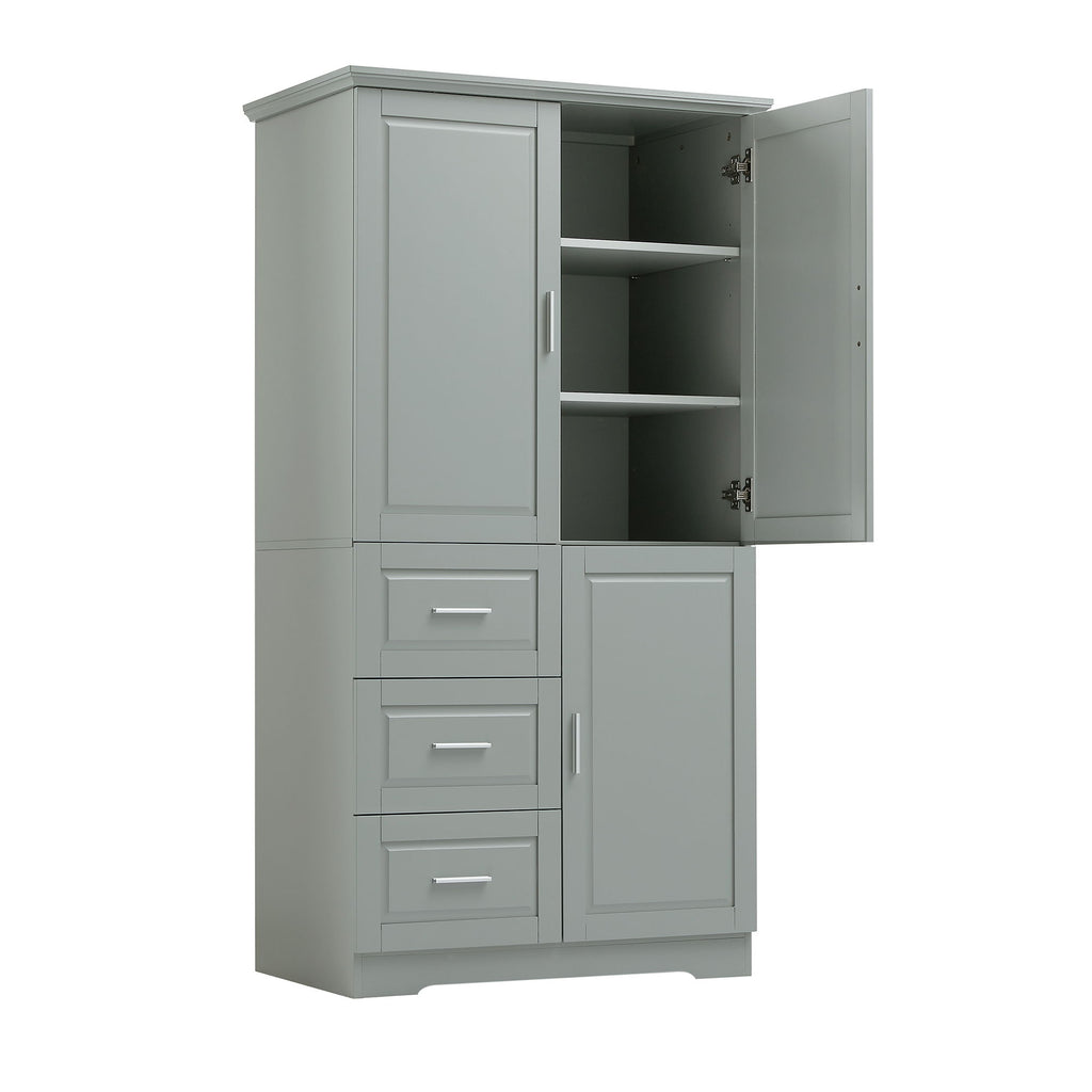 Tall And Wide Storage Cabinet With Doors For Bathroom Or Office, 3 Drawers - Gray
