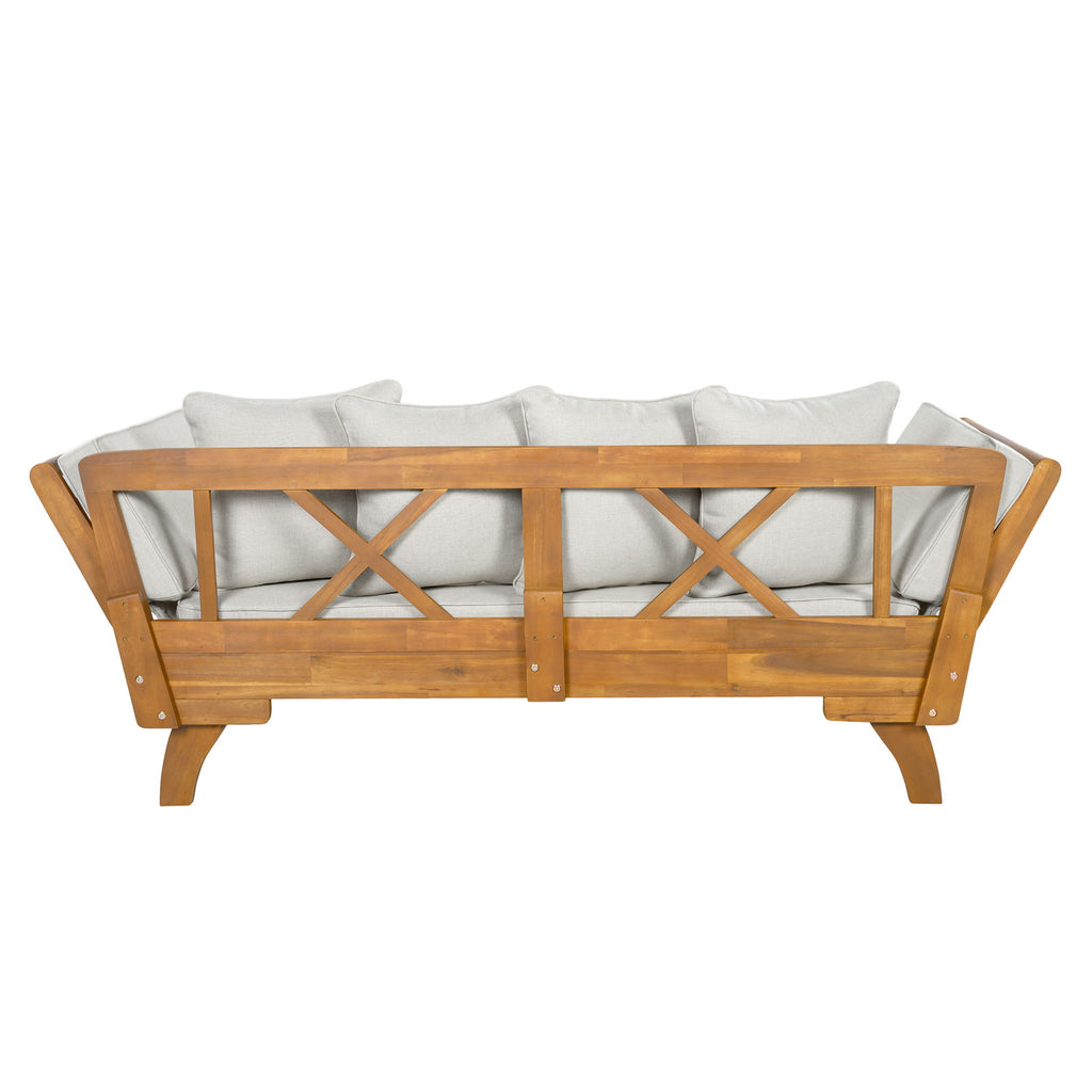Outdoor Patio Daybed Sofa With Foldable Arm, 3 Seat With 4 Back Pillows - Beige / Teak