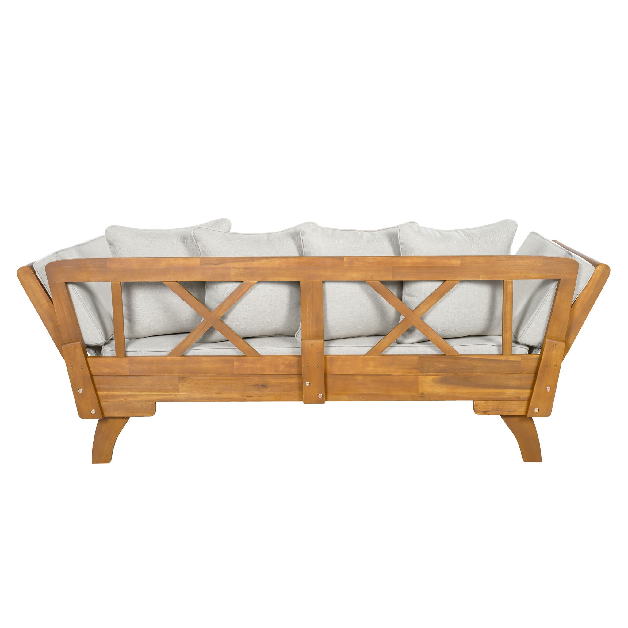 Outdoor Patio Daybed Sofa With Foldable Arm, 3 Seat With 4 Back Pillows - Beige / Teak