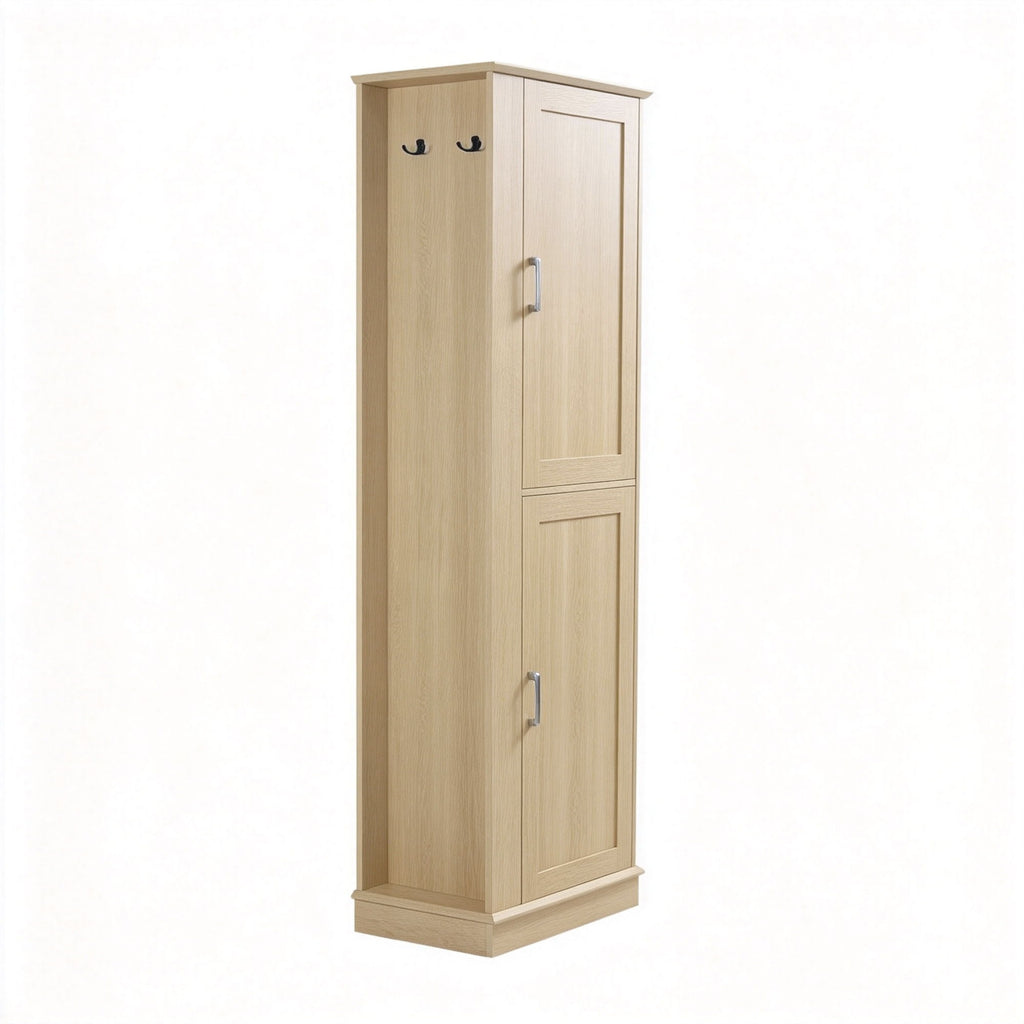 Tall Freestanding Bathroom Storage Cabinet With Adjustable Shelves And Side Hooks