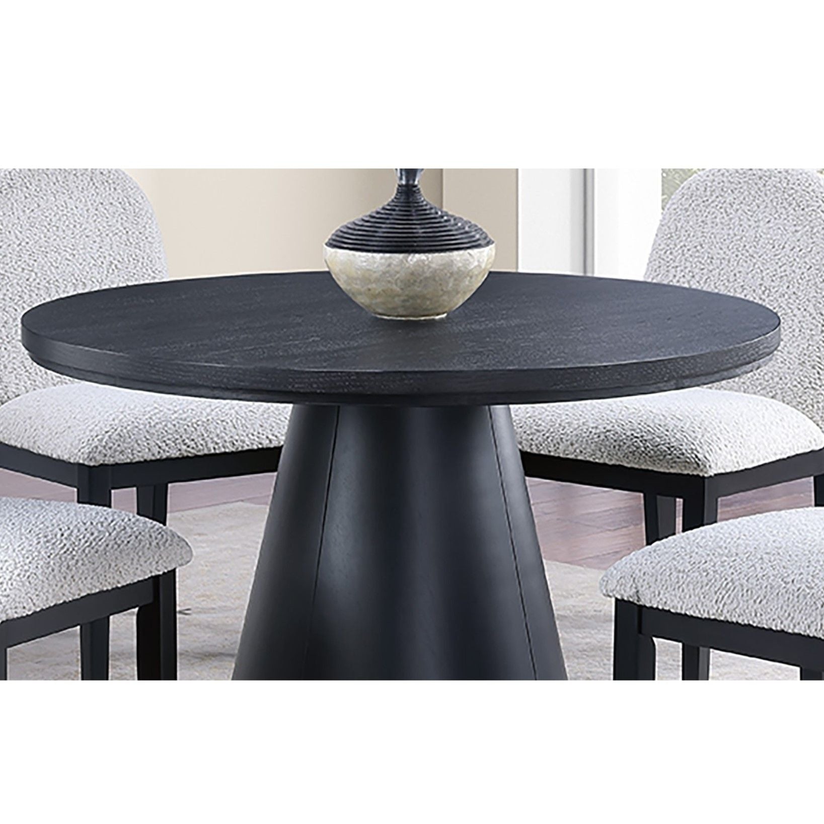 5 Piece Round Dining Set With Upholstered Chairs - Black / White