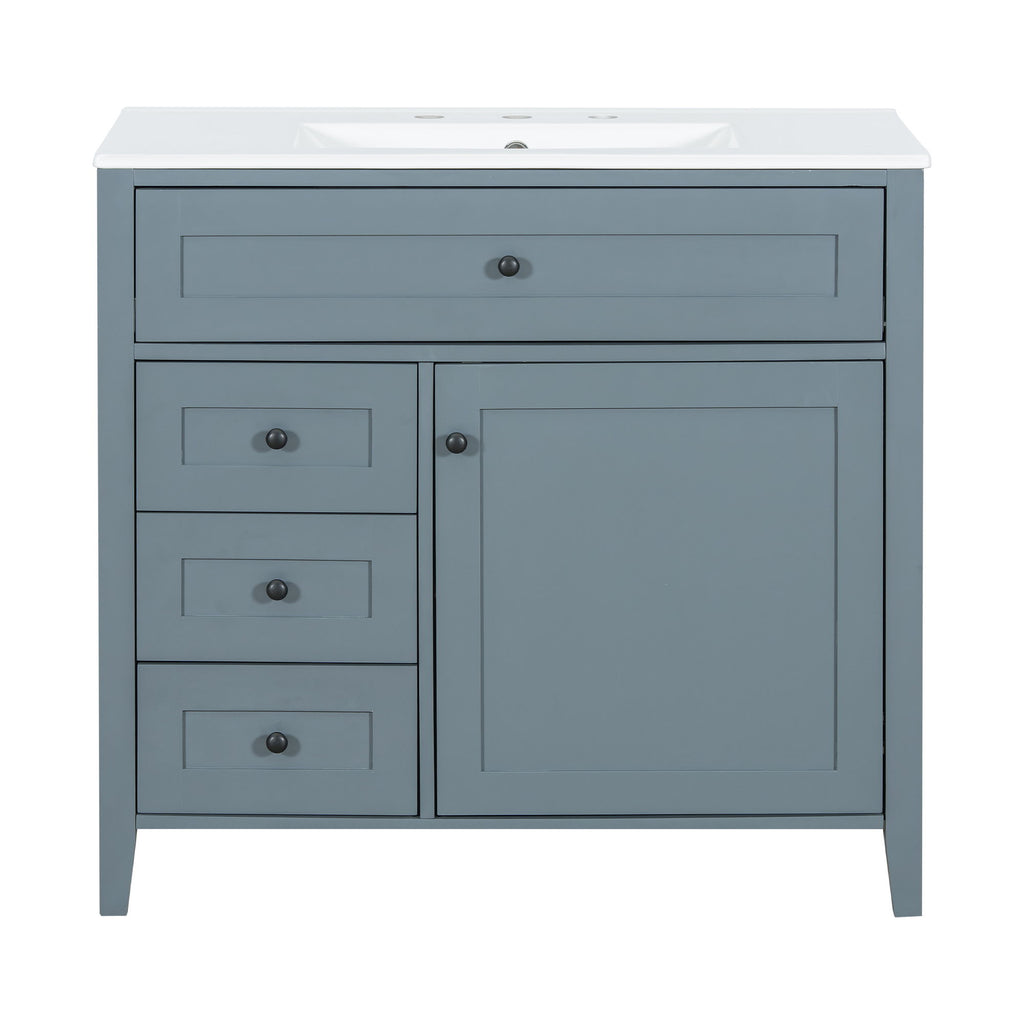 Bathroom Vanity With Sink, 3 Drawers & Cabinet With Adjustable Shelves