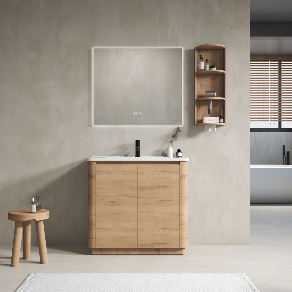 Freestanding Bathroom Vanity With Sink, 2 Soft Close Doors & Storage Rack