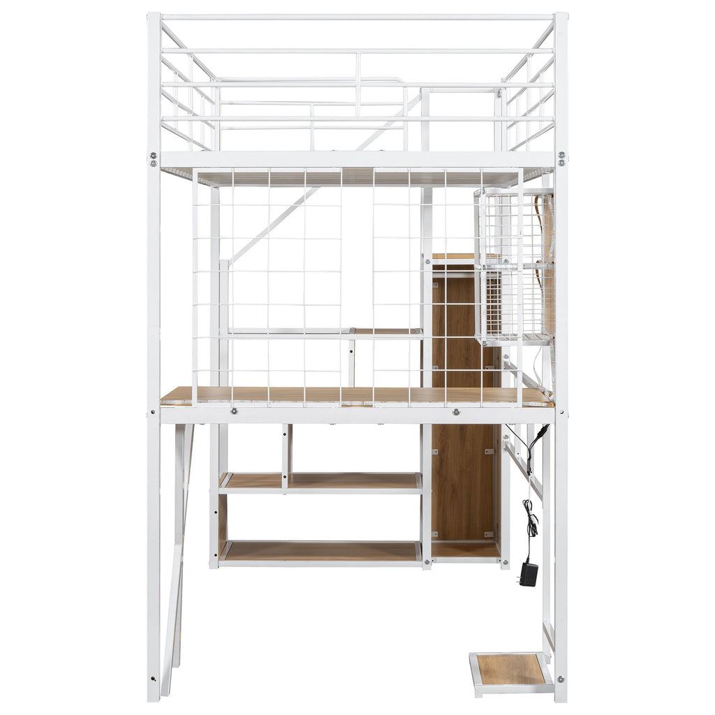Loft Bed With Built In Work Station, Wardrobe, Storage Staircase And LED