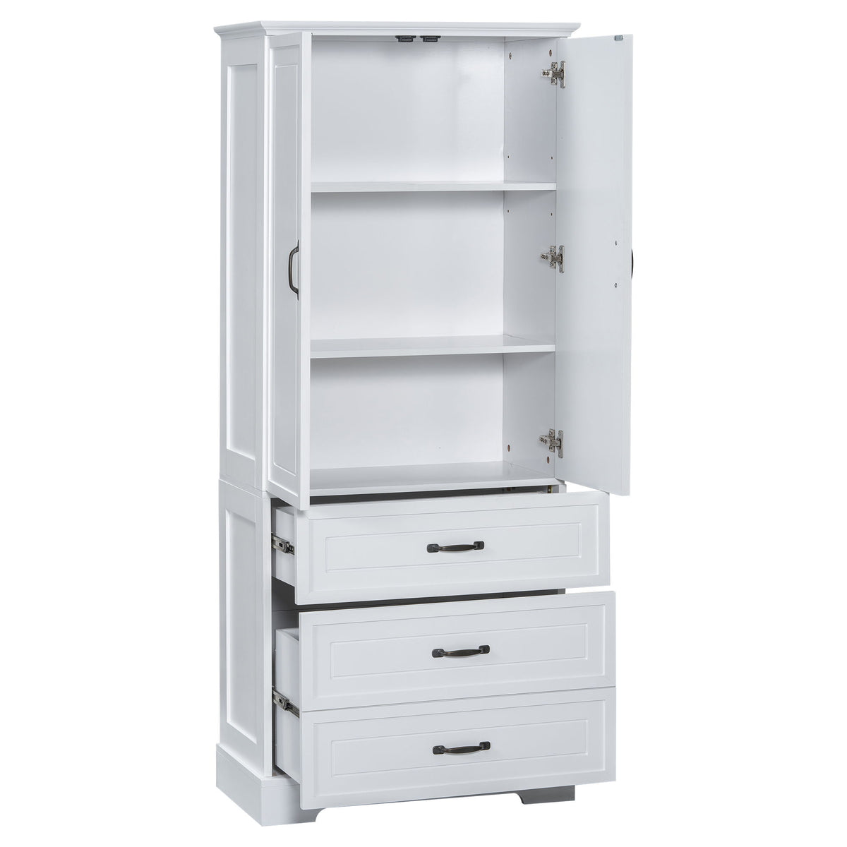 Tall Bathroom Storage Cabinet With 2 Doors And Drawers, Adjustable Shelf - White