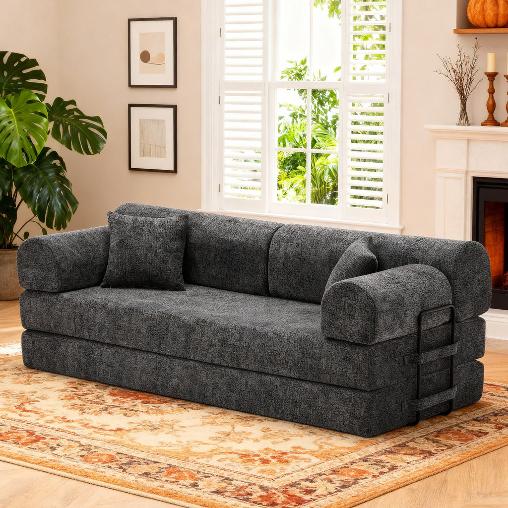 Modern 2 Tone Fabric Convertible Sleeper Sofa Bed