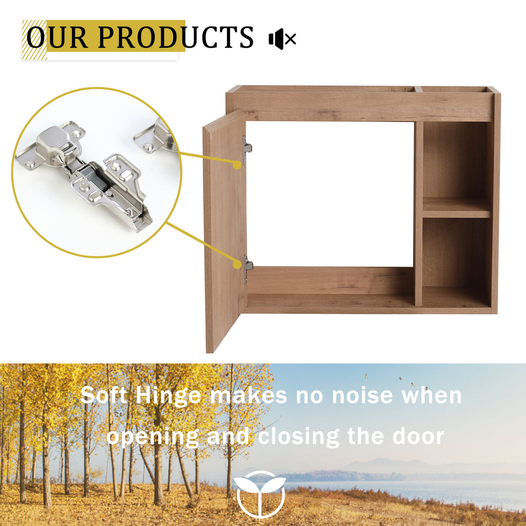 24" Wall Mounted Bathroom Vanity & Sink & Soft Close Door - Imitative Oak / White
