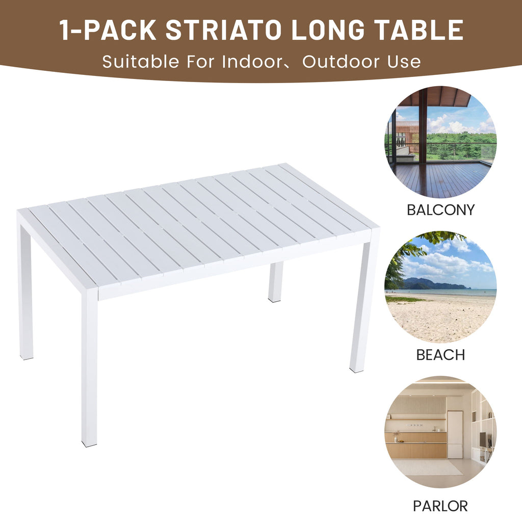 4 Piece Set Of Striped Color Blocking Single Chairs & Long Table - Grain Yellow / Haze Green / Tropical Orange / White