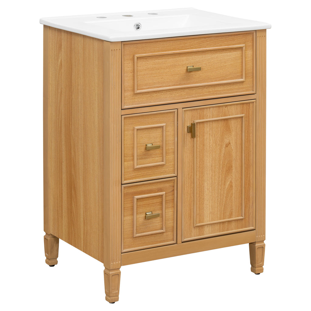 Bathroom Vanity With Sink, Flip Drawer, 2 Drawers, Adjustable Shelf