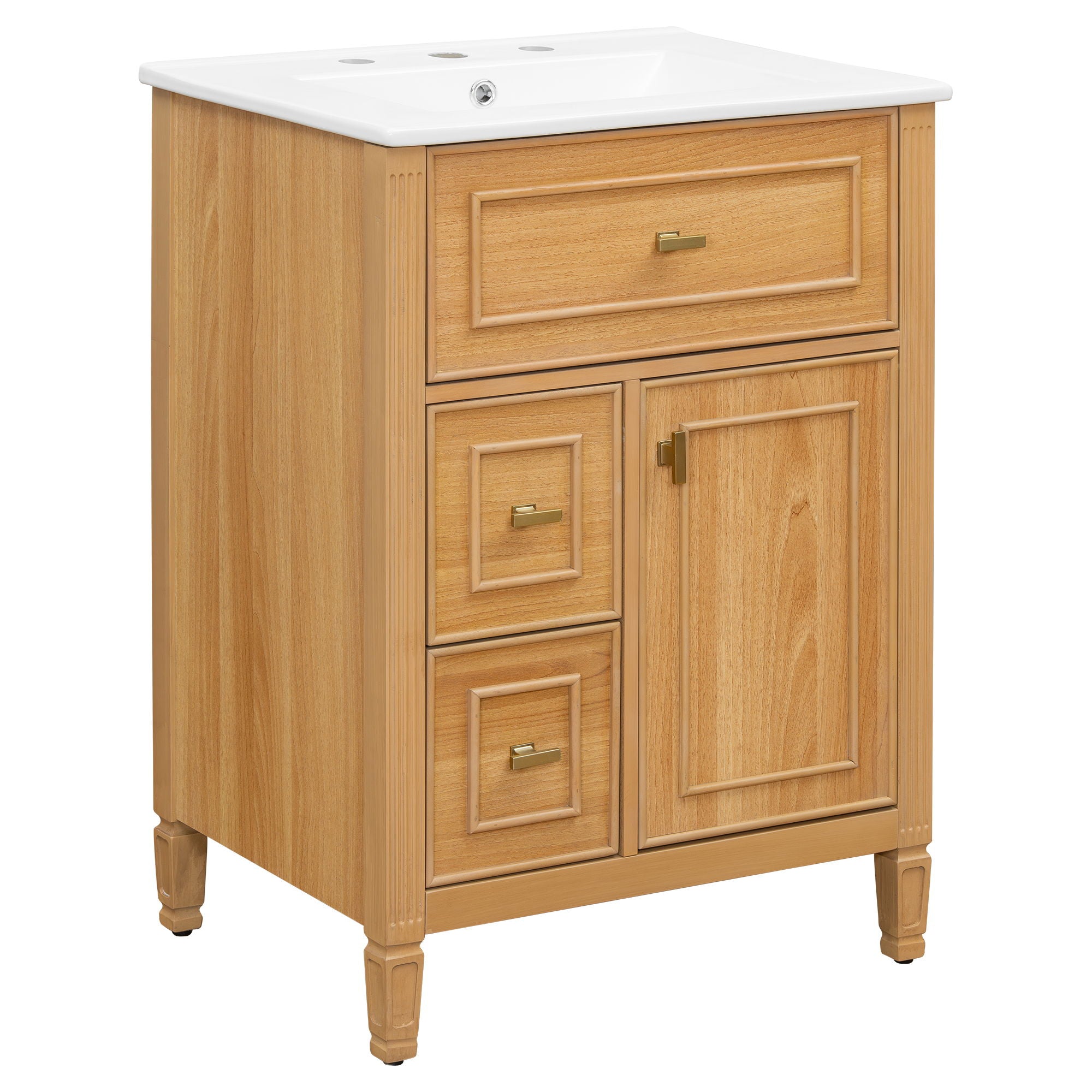 Bathroom Vanity With Sink, Flip Drawer, 2 Drawers, Adjustable Shelf