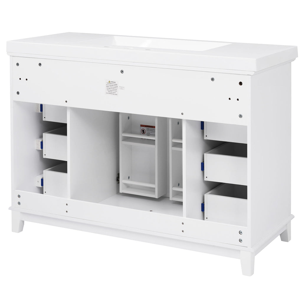 Bathroom Vanity & Sink, 6 Soft Close Drawers & Double Doors - White