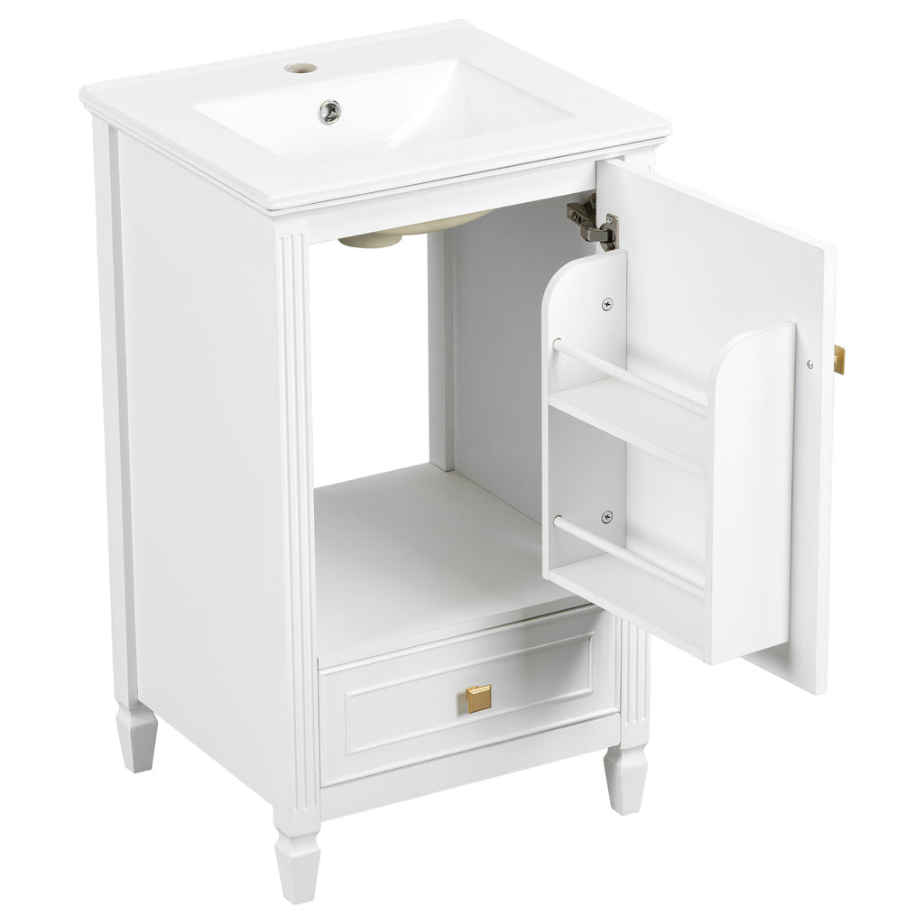 Freestanding Bathroom Vanity With Sink, Soft Closing Door, Drawer Storage - White
