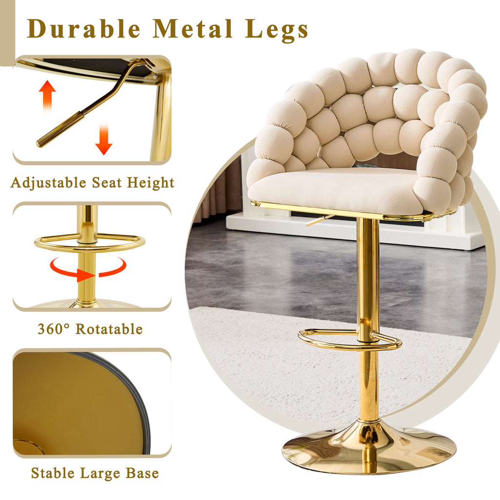 Puffy Bubble Chair, Ball Chain (Set of 2) - Beige / Gold