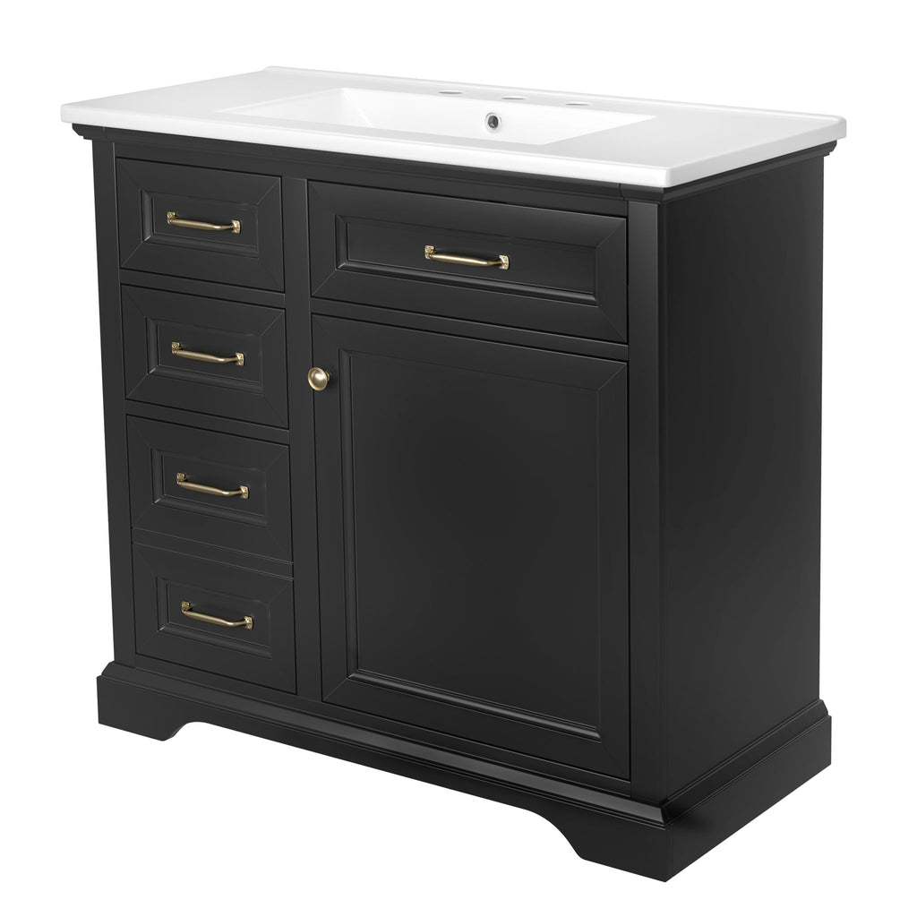 Modern Bathroom Vanity With Sink Top, 4 Drawers And 1 Soft-Close Door