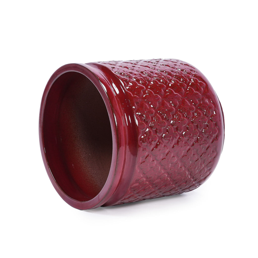 3 Pieces Ceramic Flowerpot, Planter For Patio & Garden Or Windowsills - Bean Paste Red