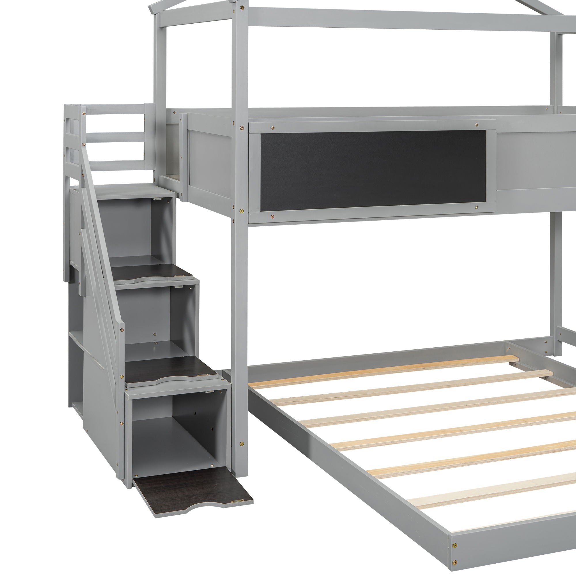 House Style Bunk Bed With Storage Staircase And board