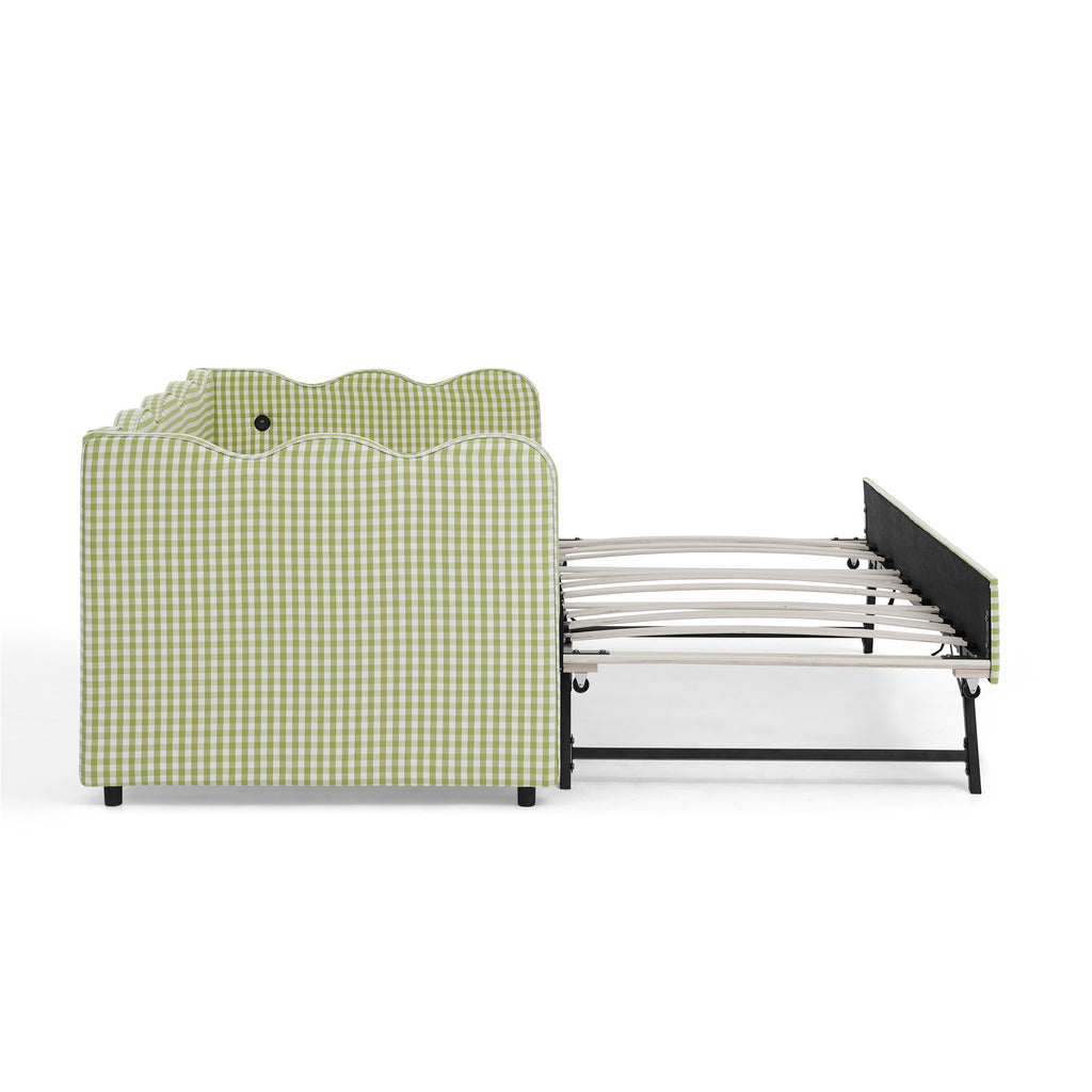 Gingham Daybed With USB Charging Port, Wave-Shaped Design