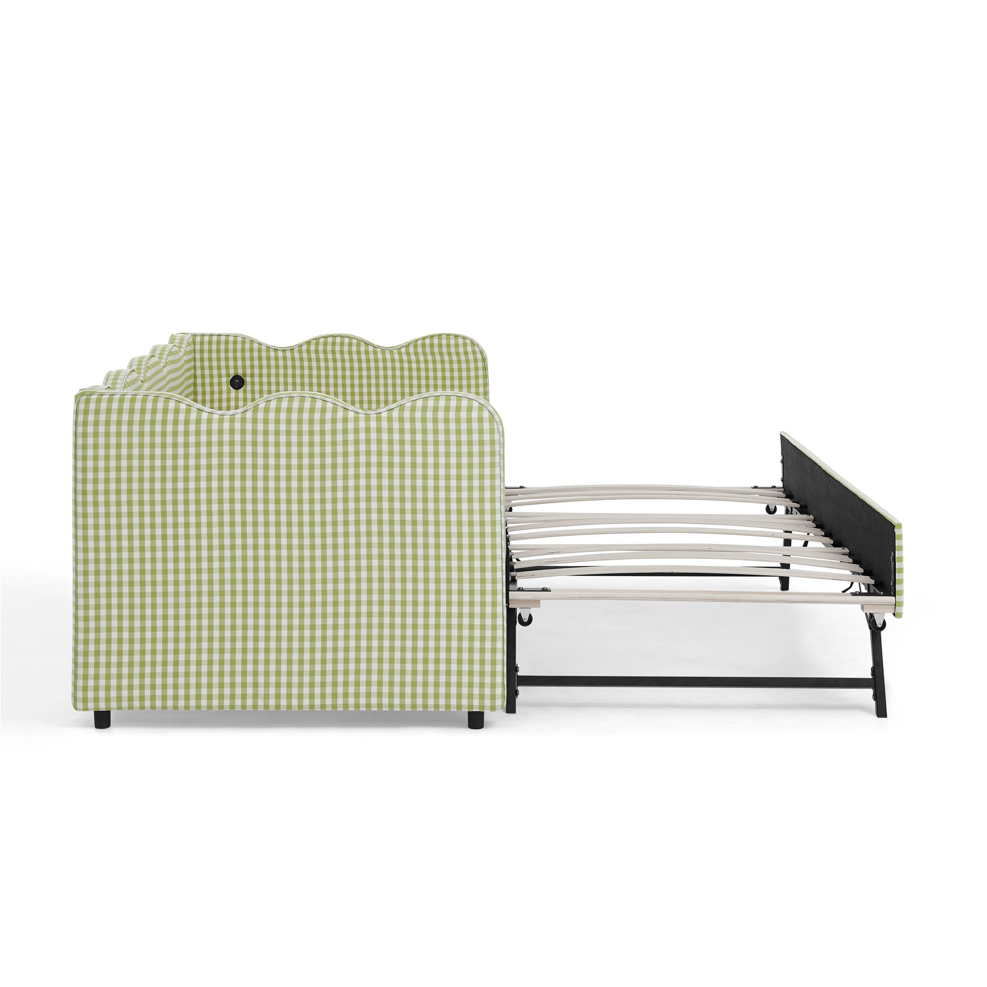 Gingham Daybed With USB Charging Port, Wave-Shaped Design