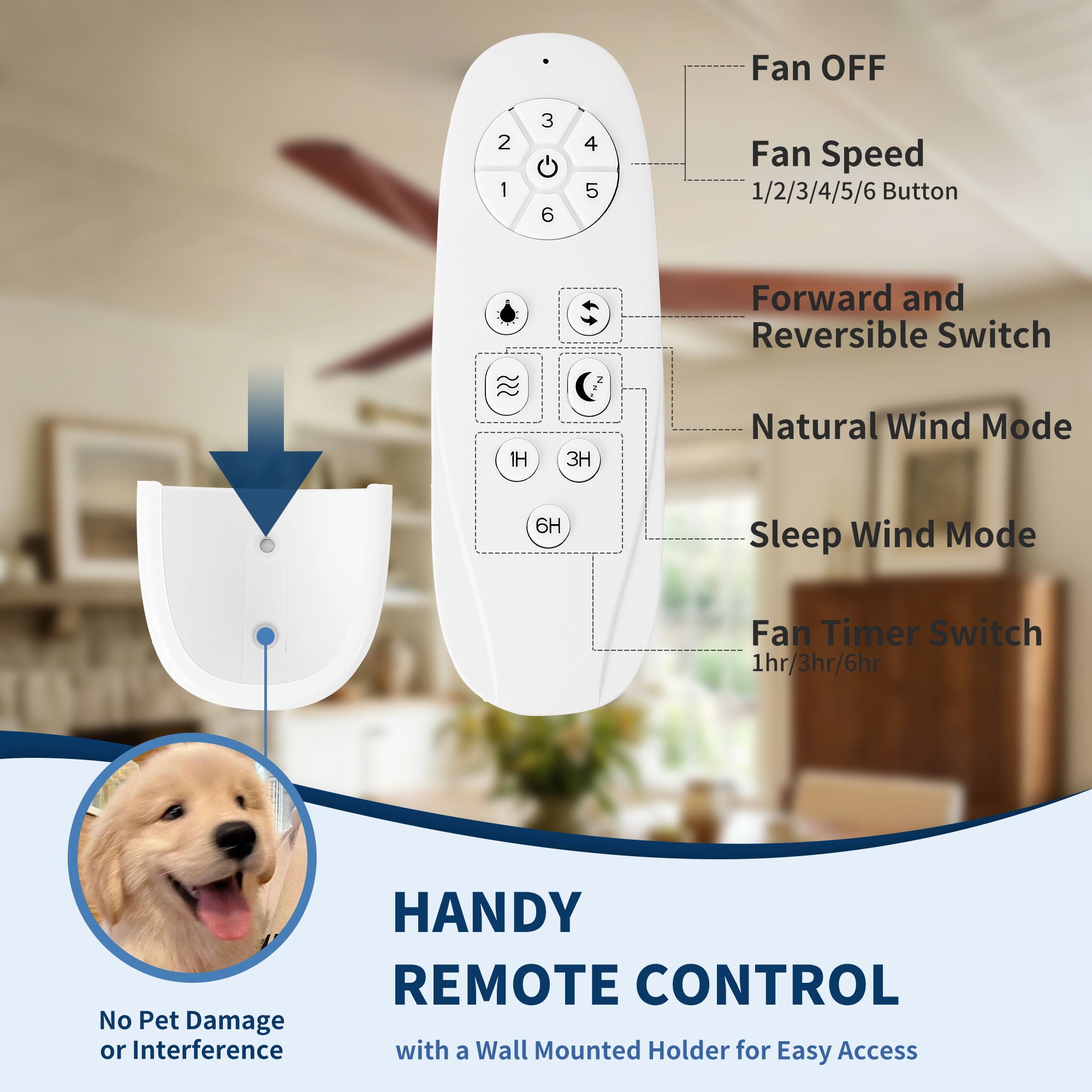 Ceiling Fan Without Light, DC Motor, No Light, Quiet Reversible Ceiling Fan For Living Room - Black