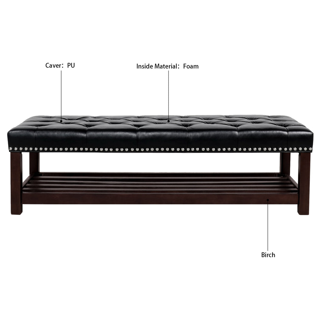 Bedroom End Of Bed Bench Tufted Upholstered End Of Bed Bench End Of Bed Entrance Shoe Bench With Nailhead Trim And Shelf Bedroom Upholstered Bench Living Room Shoe Rack Footstool