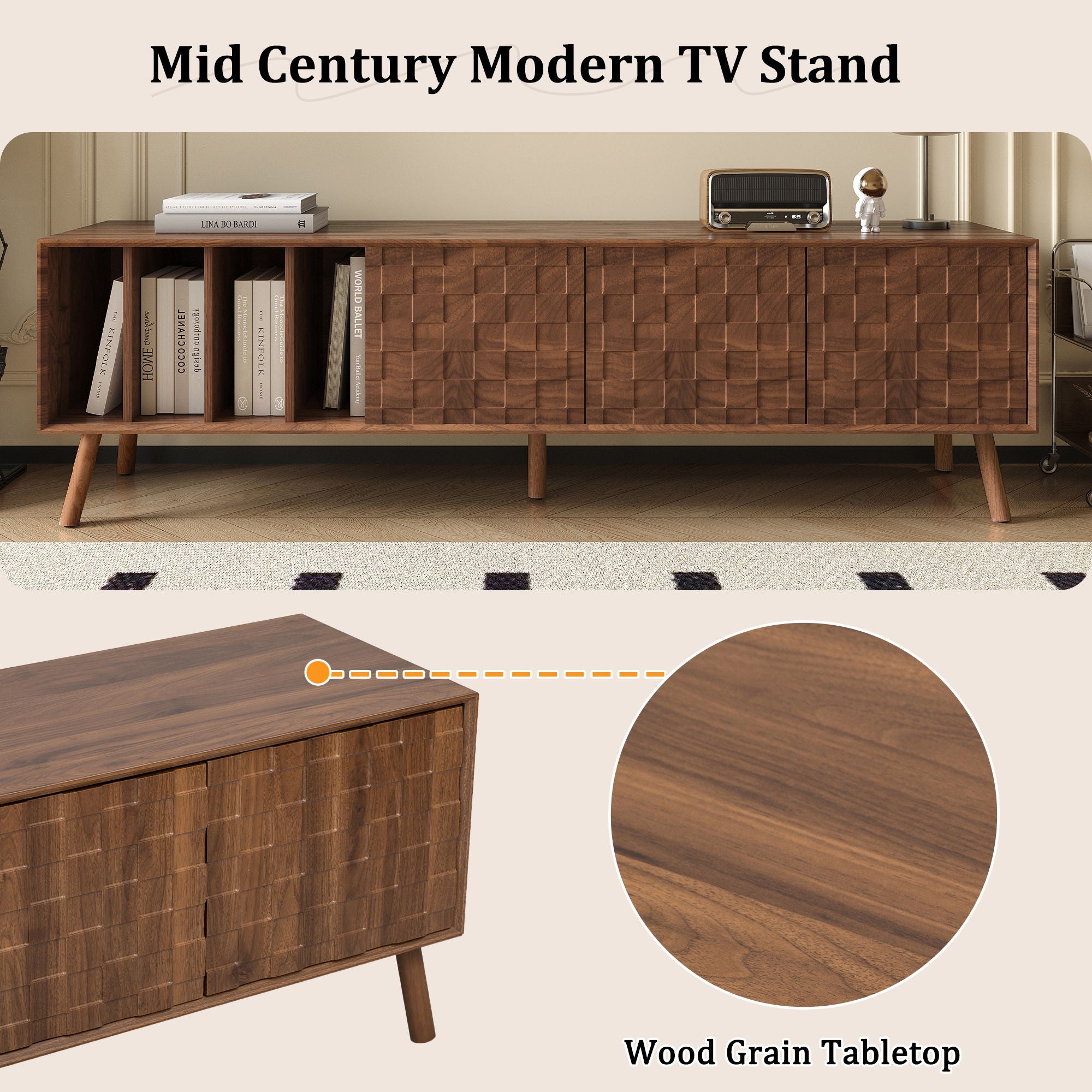 TV Stand With 5 Legs, Media Console Table For Tvs Up To 75" - Walnut