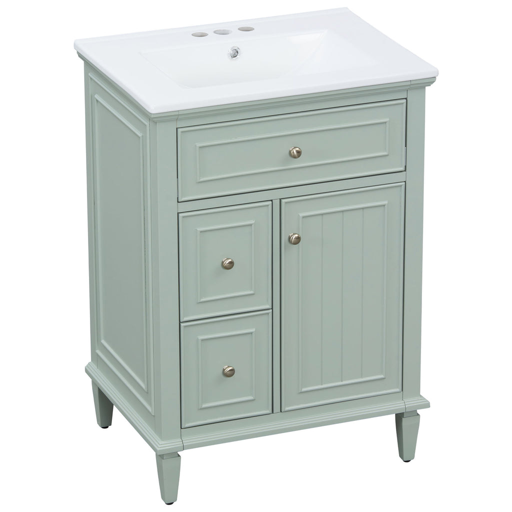 Modern Bathroom Vanity With Sink, Adjustable Shelf, 1 Flip Drawer & 2 Drawers