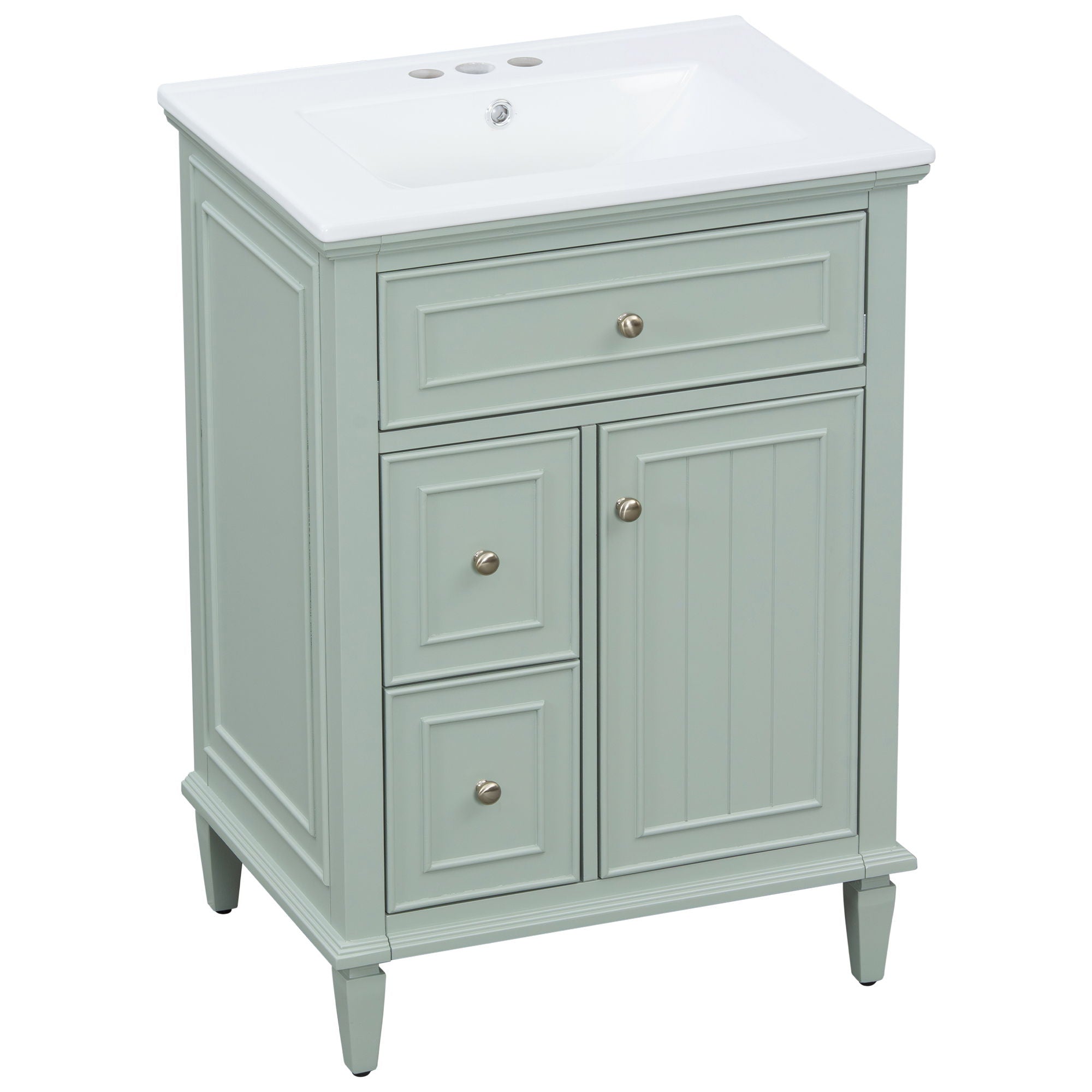 Modern Bathroom Vanity With Sink, Adjustable Shelf, 1 Flip Drawer & 2 Drawers