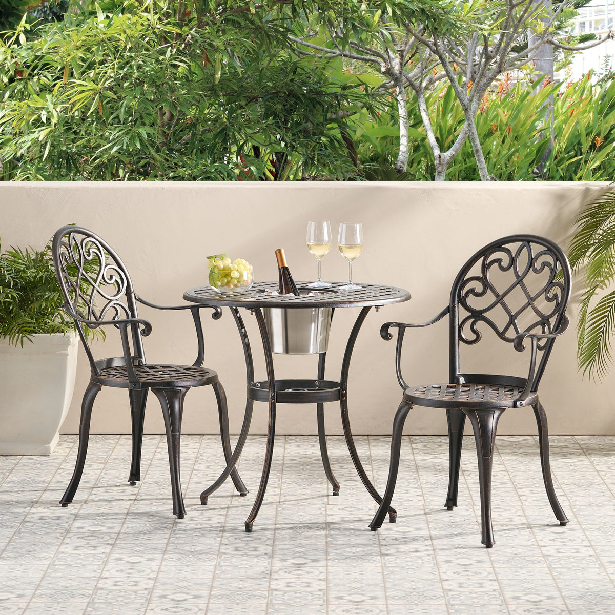 3 Piece Outdoor Aluminium Cast Bistro Set With Ice Bucket - Copper