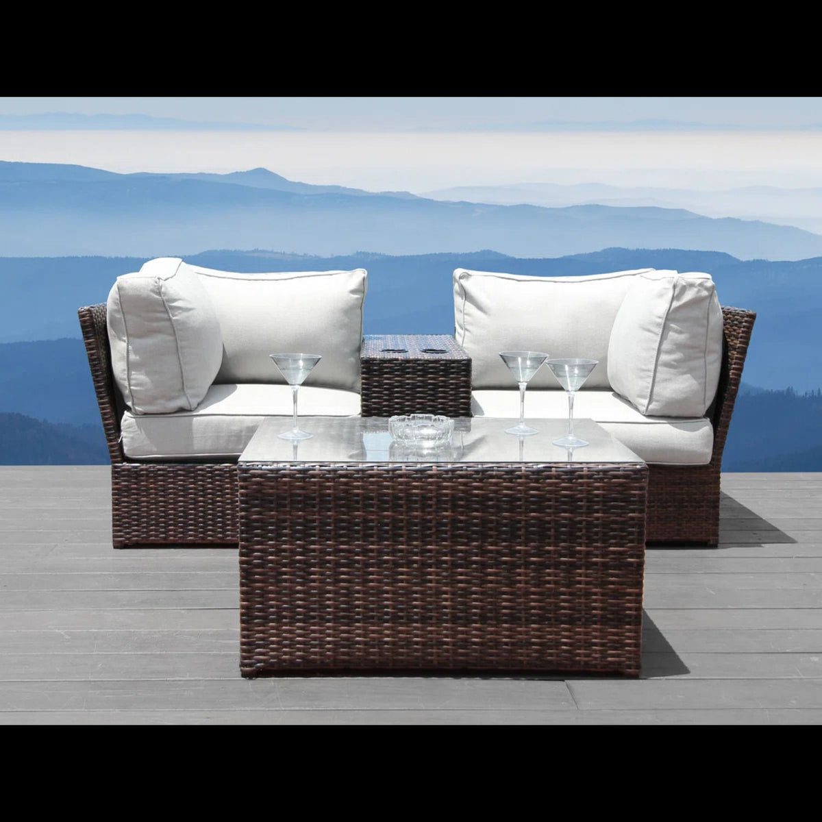 Handcrafted 2 Piece Outdoor Rattan Seating Group With Cushions - Espresso