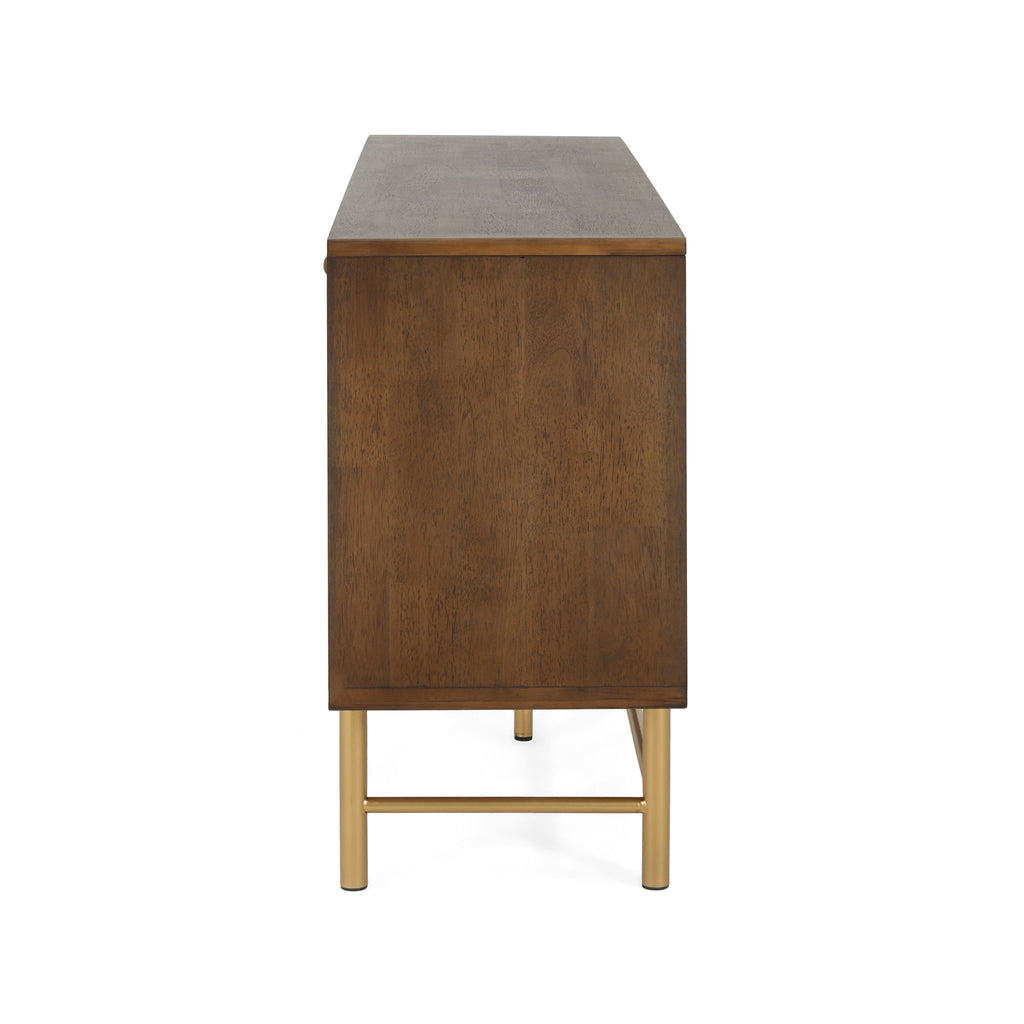 Modern Scandinavian 4 Door Sideboard, Storage Cabinet With Adjustable Shelves - Gold / Walnut