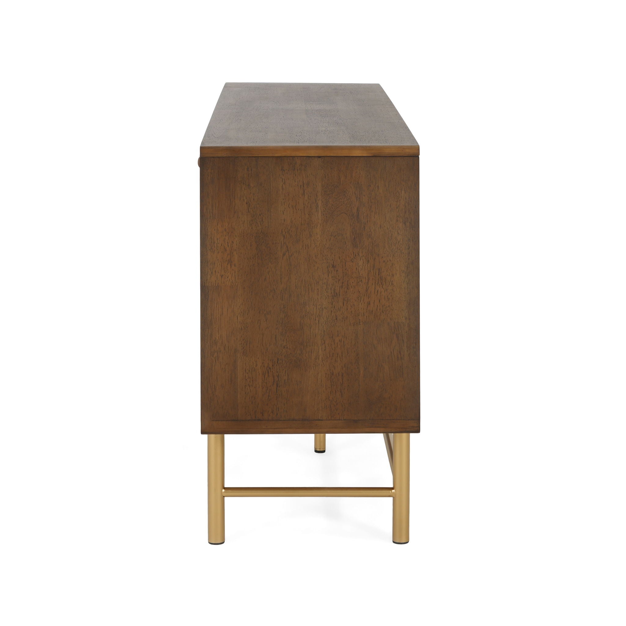 Modern Scandinavian 4 Door Sideboard, Storage Cabinet With Adjustable Shelves - Gold / Walnut