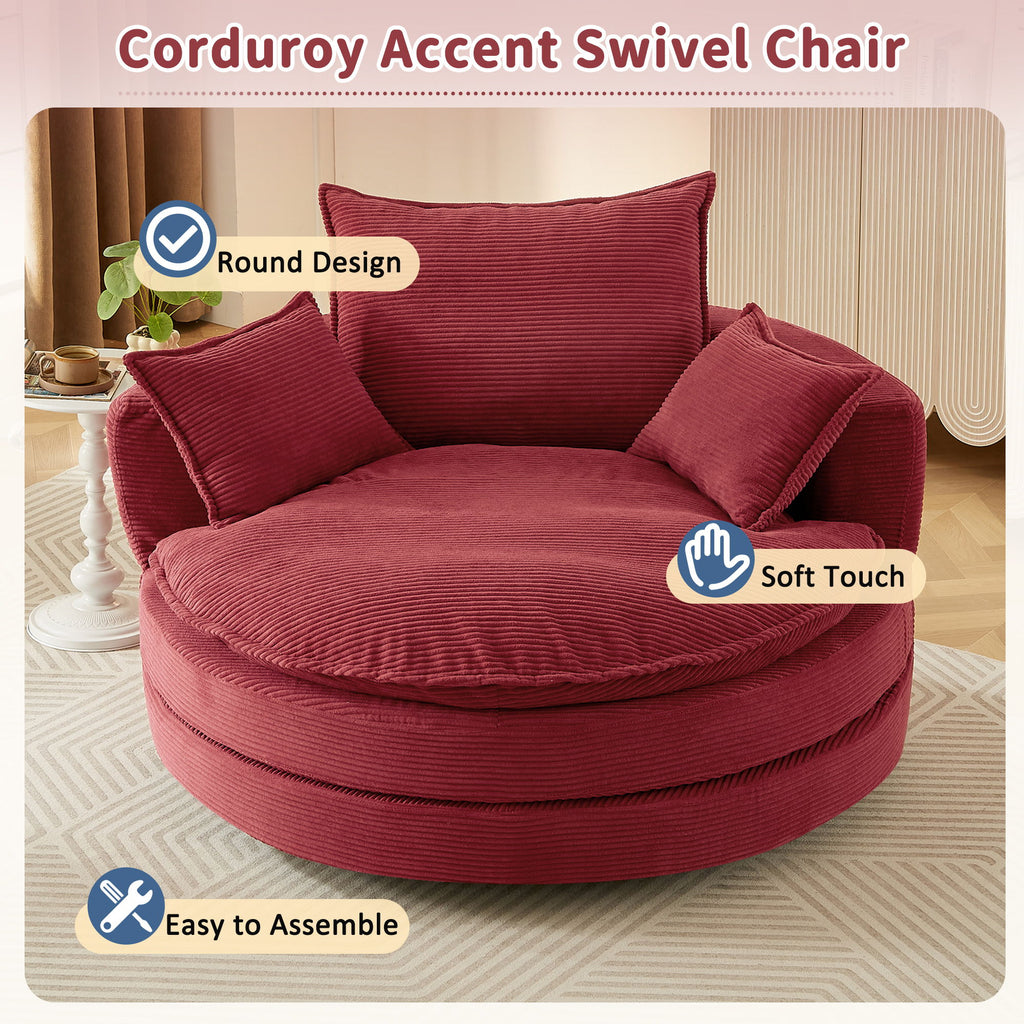 360° Swivel Accent Barrel Chair With Dual Layer Cushion And 3 Removable Pillows
