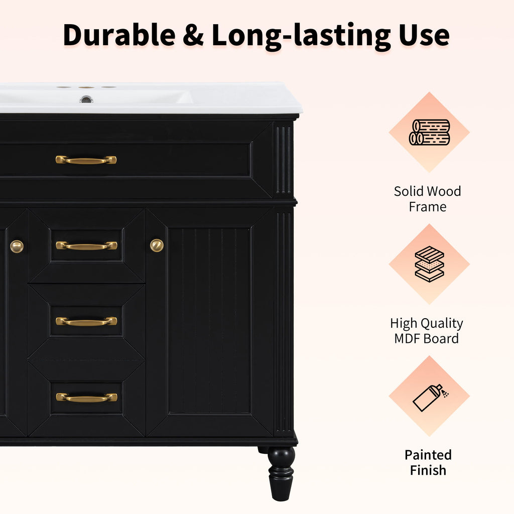 Bathroom Vanity With Sink, Flip-Out Top Drawer, Soft Close Doors, 2 Storage Drawers