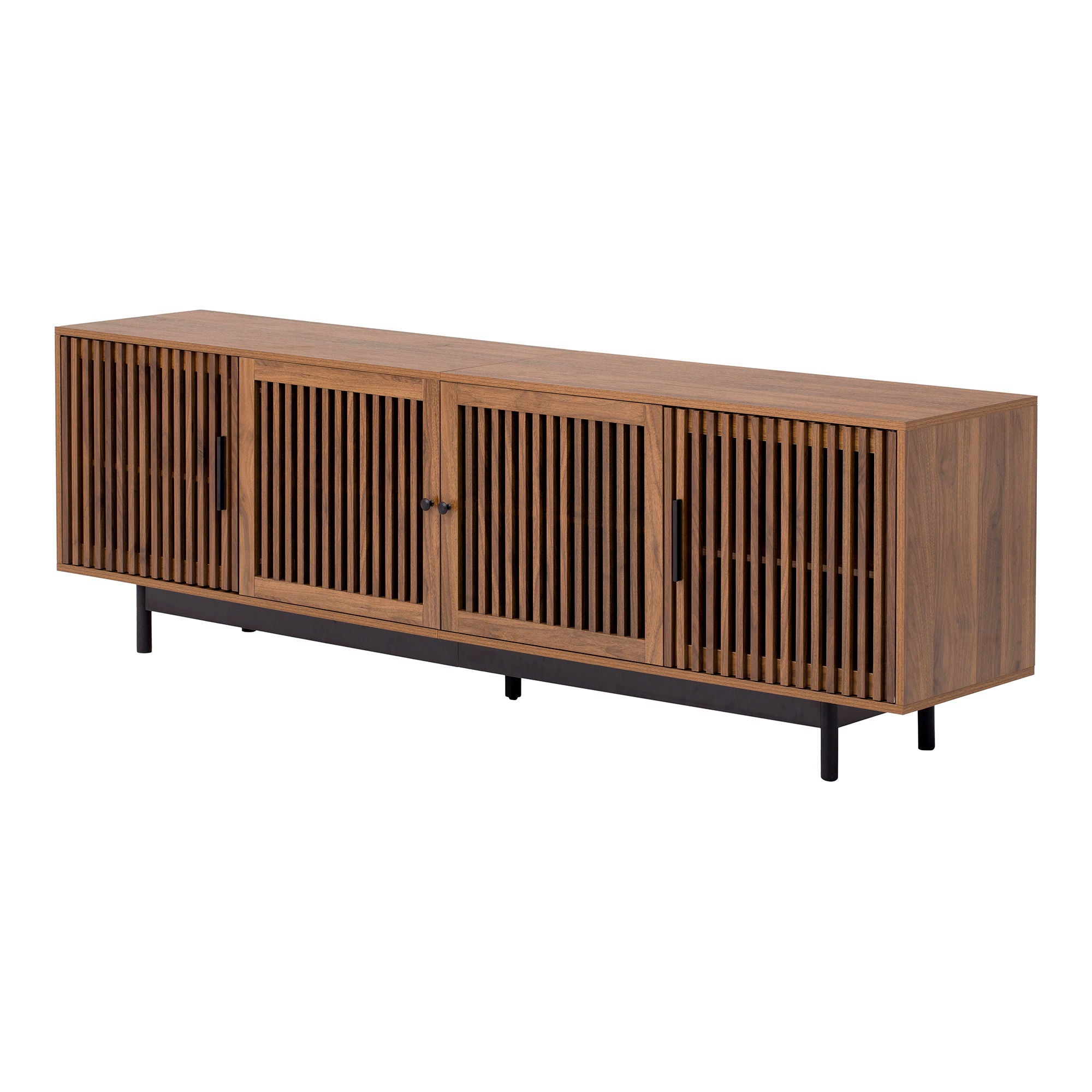 TV Stand For TVs, Entertainment Center With Closed Storage & Cable Management, Soft Closing Hinges - Walnut