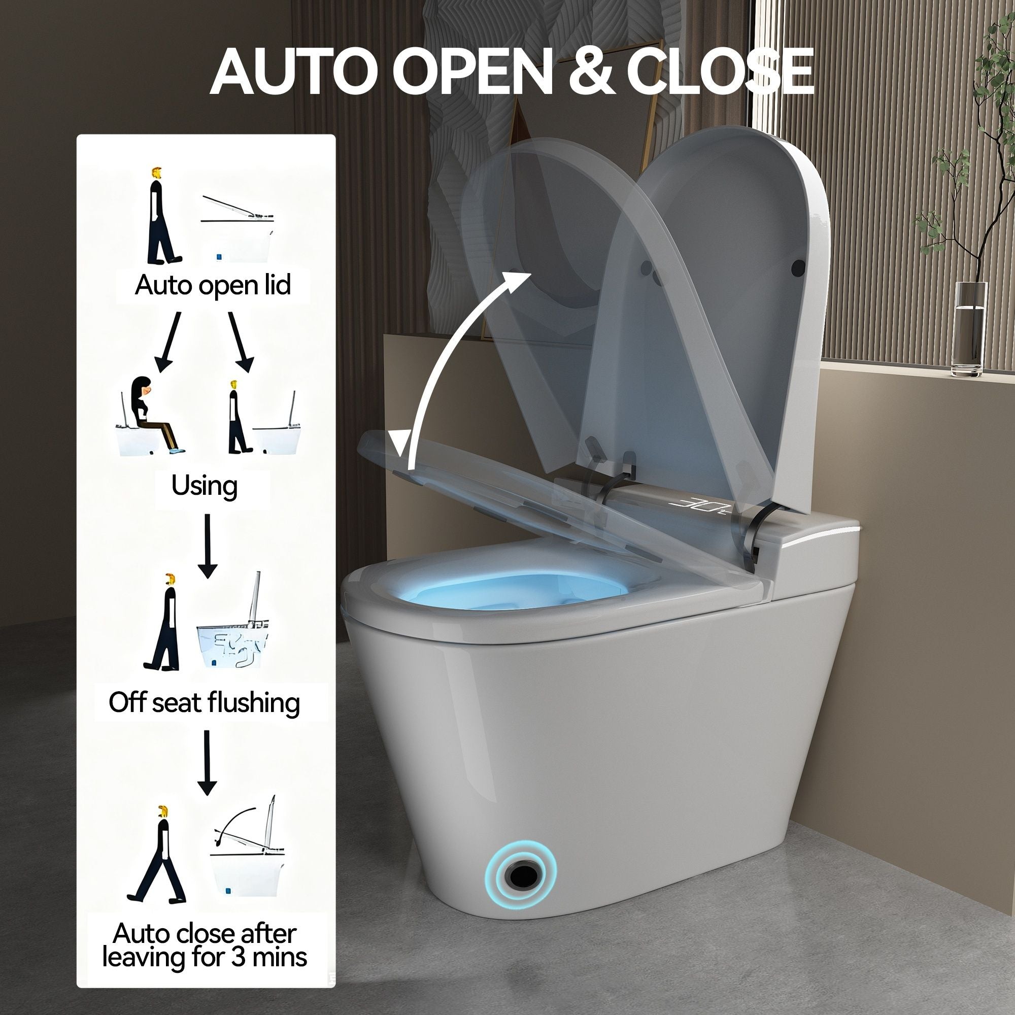 Smart Bidet Toilet With Auto Open / Close Seat, Warm Water Wash, Heated Seat, And Wireless Remote Control