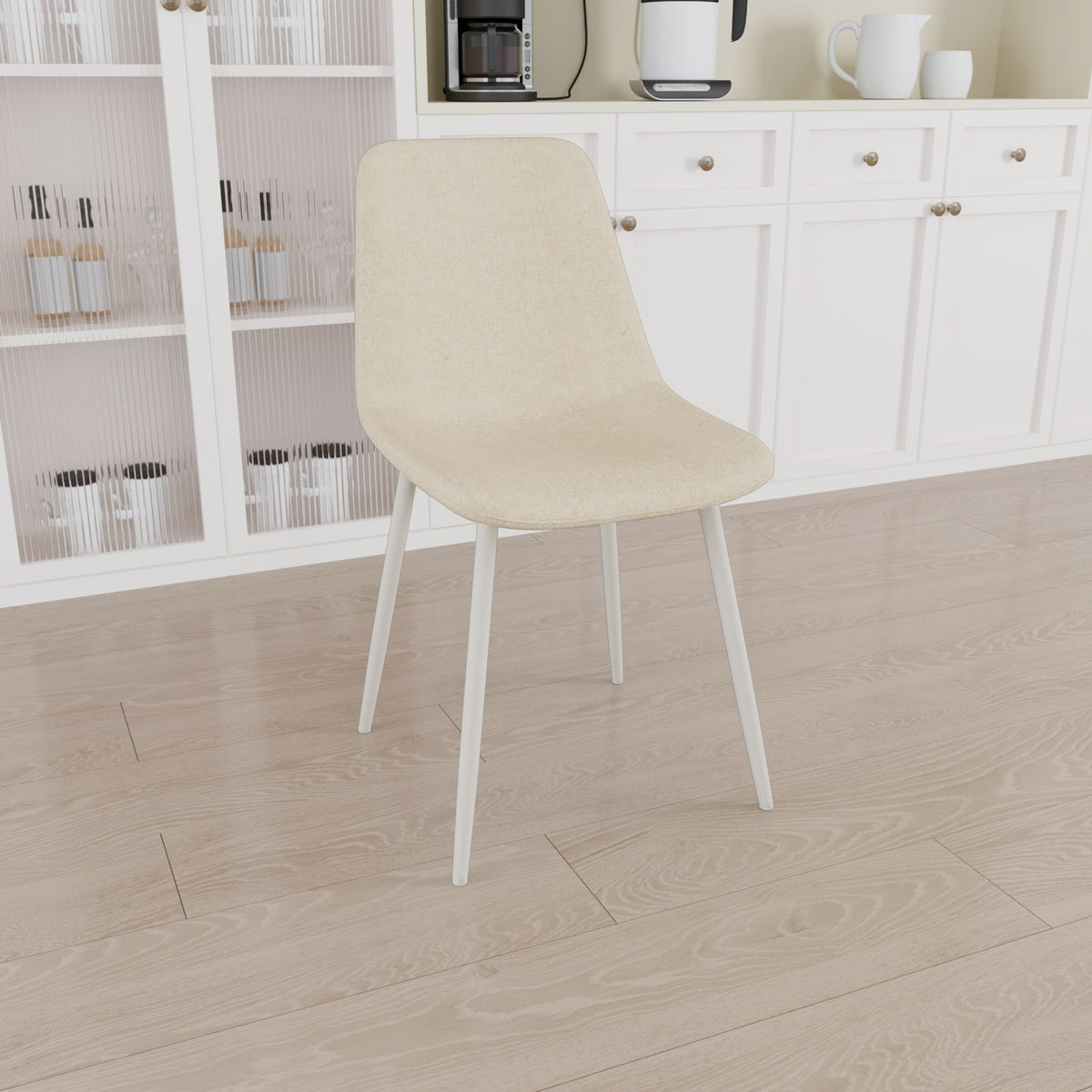 Modern Kitchen Dining Chairs (Set of 4) With Linen Padding And Sturdy Metal Legs - Beige