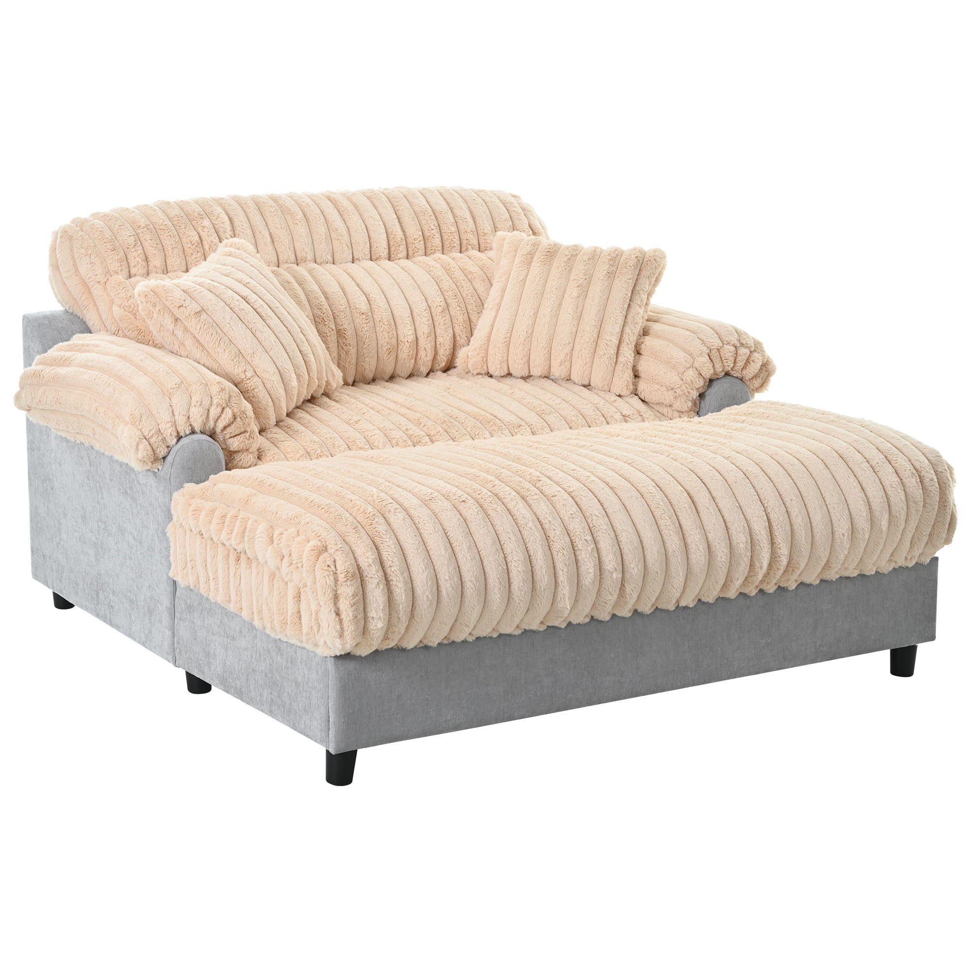 Chaise Lounge Cloud Sofa With 2 Throw Pillows - Champagne