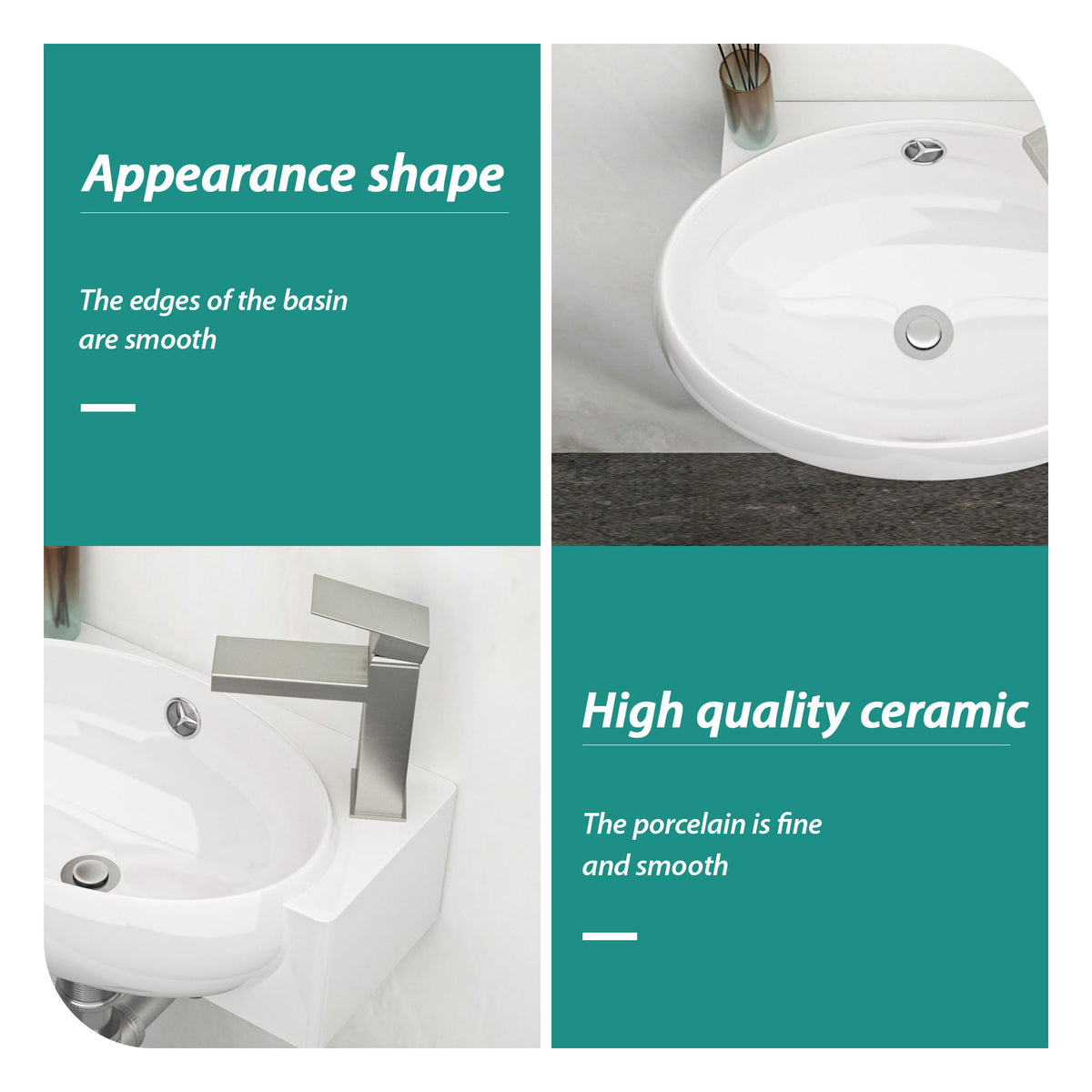 Modern Aesthetic Rectangle Wall Mount Bathroom Sink With Single Faucet Hole
