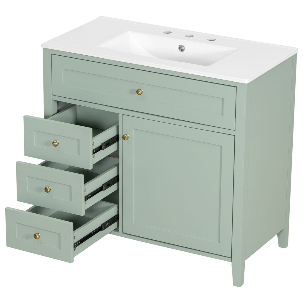 Bathroom Vanity With Sink, 3 Drawers & Cabinet With Adjustable Shelves